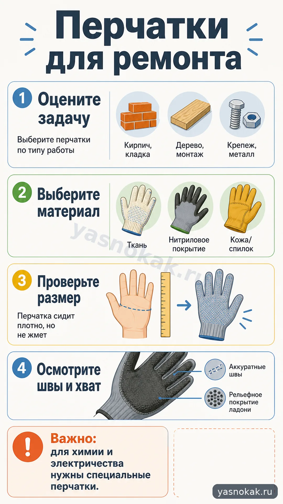 Схема: Как выбрать перчатки для ремонтных работ