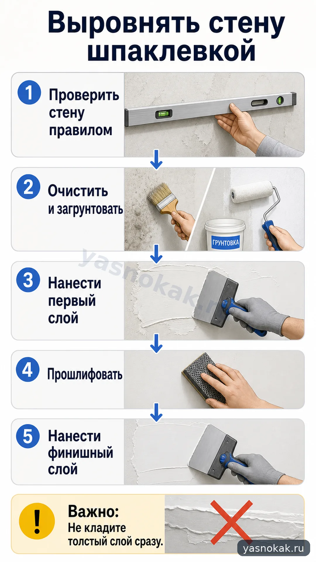 Схема: Как выровнять стену шпаклевкой