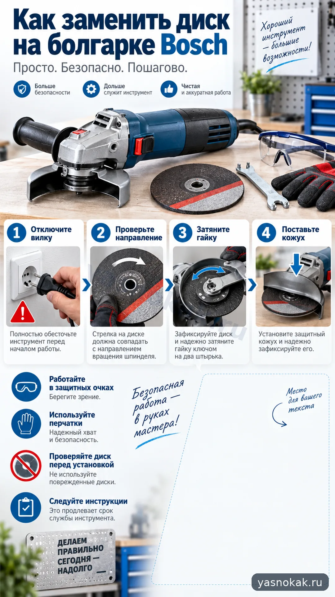 Схема: Как заменить диск на болгарке Bosch