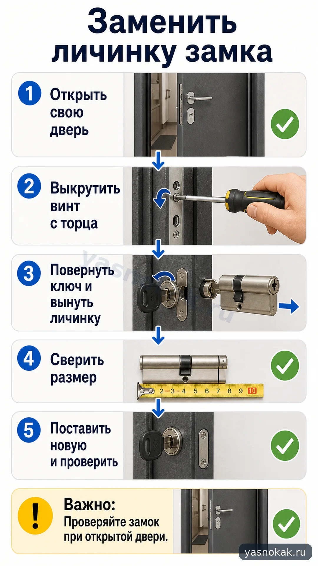 Схема: Как заменить личинку замка входной металлической двери