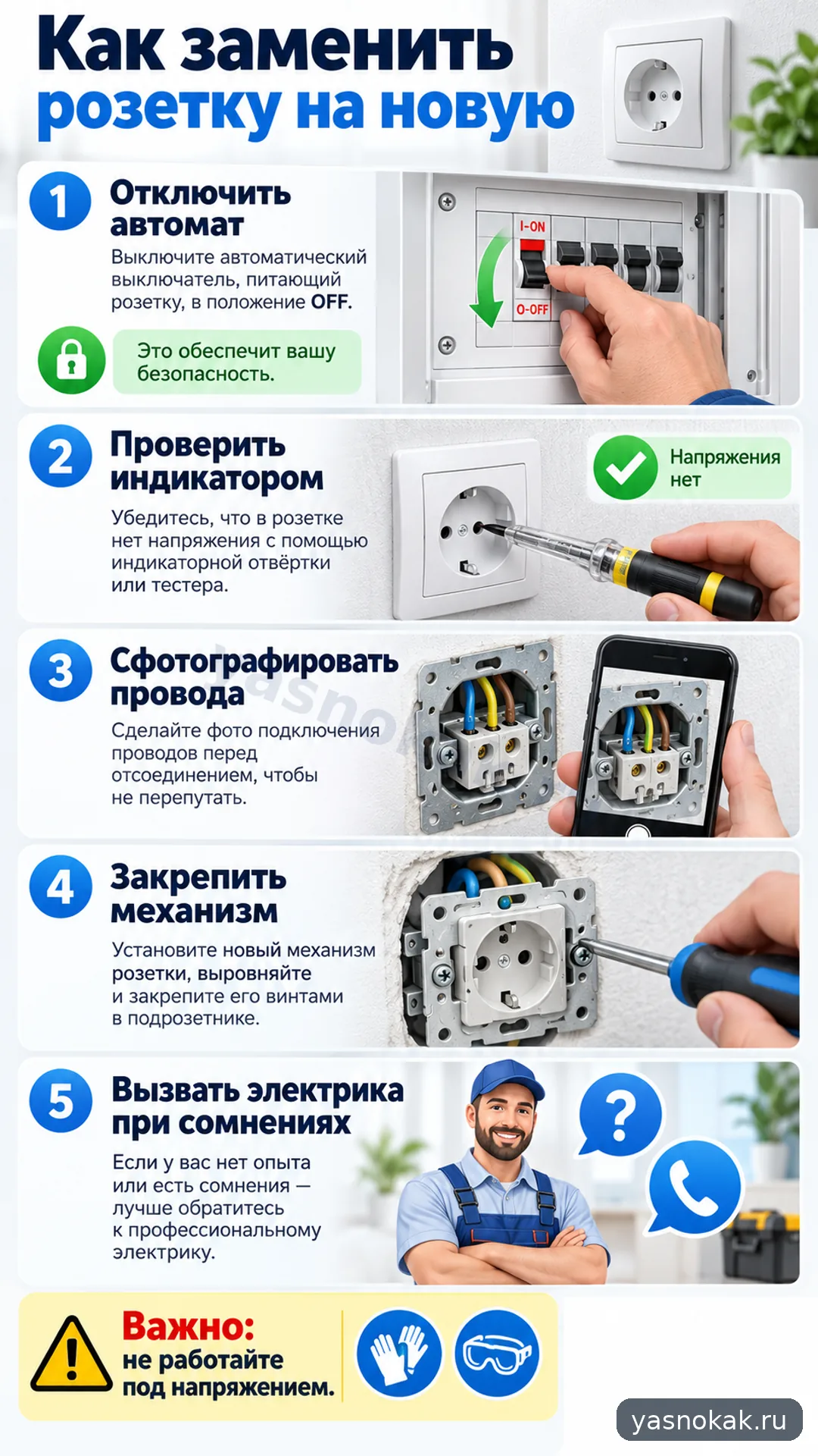 Схема: Как заменить розетку на новую