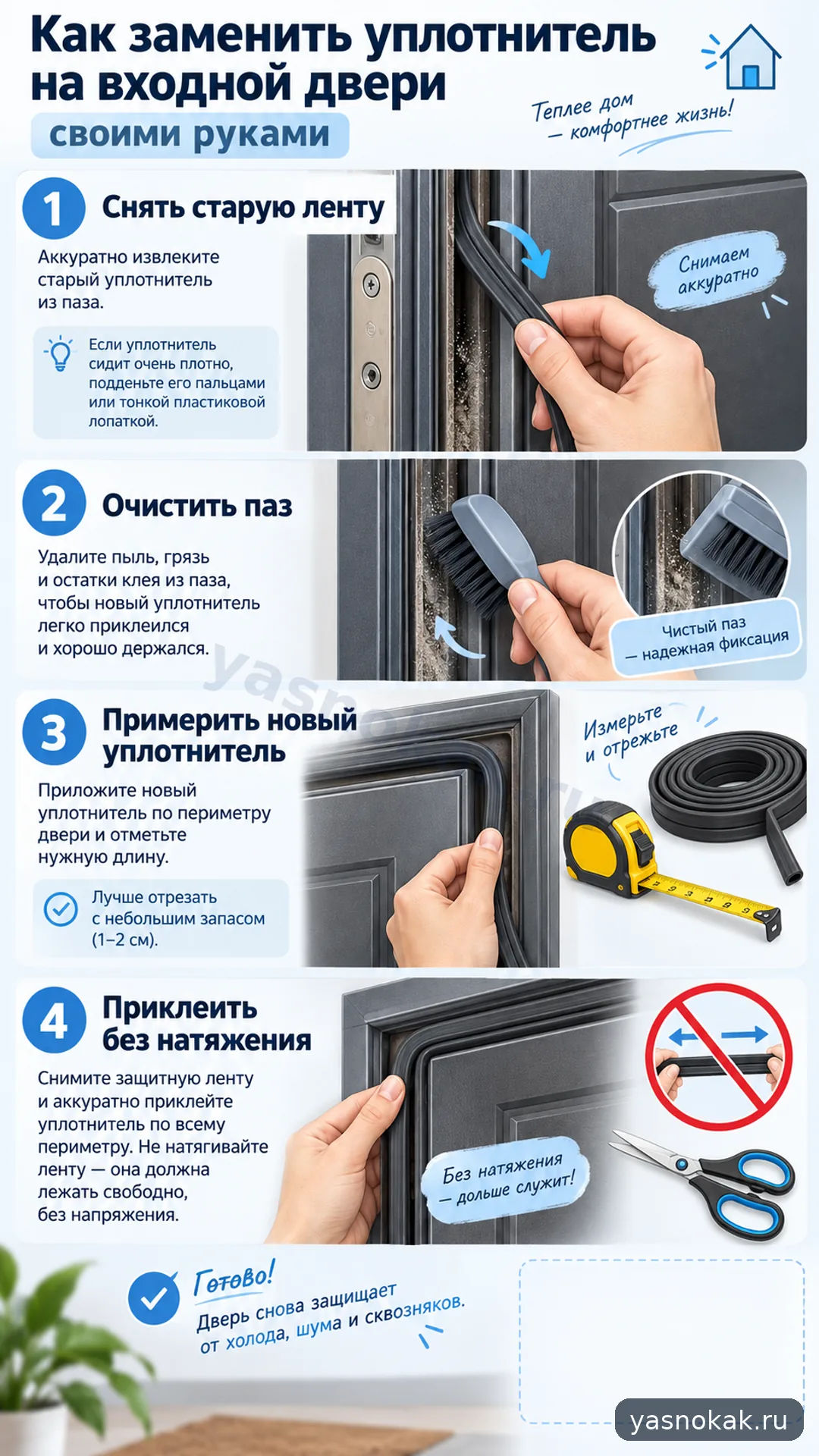 Схема: Как заменить уплотнитель на входной двери своими руками