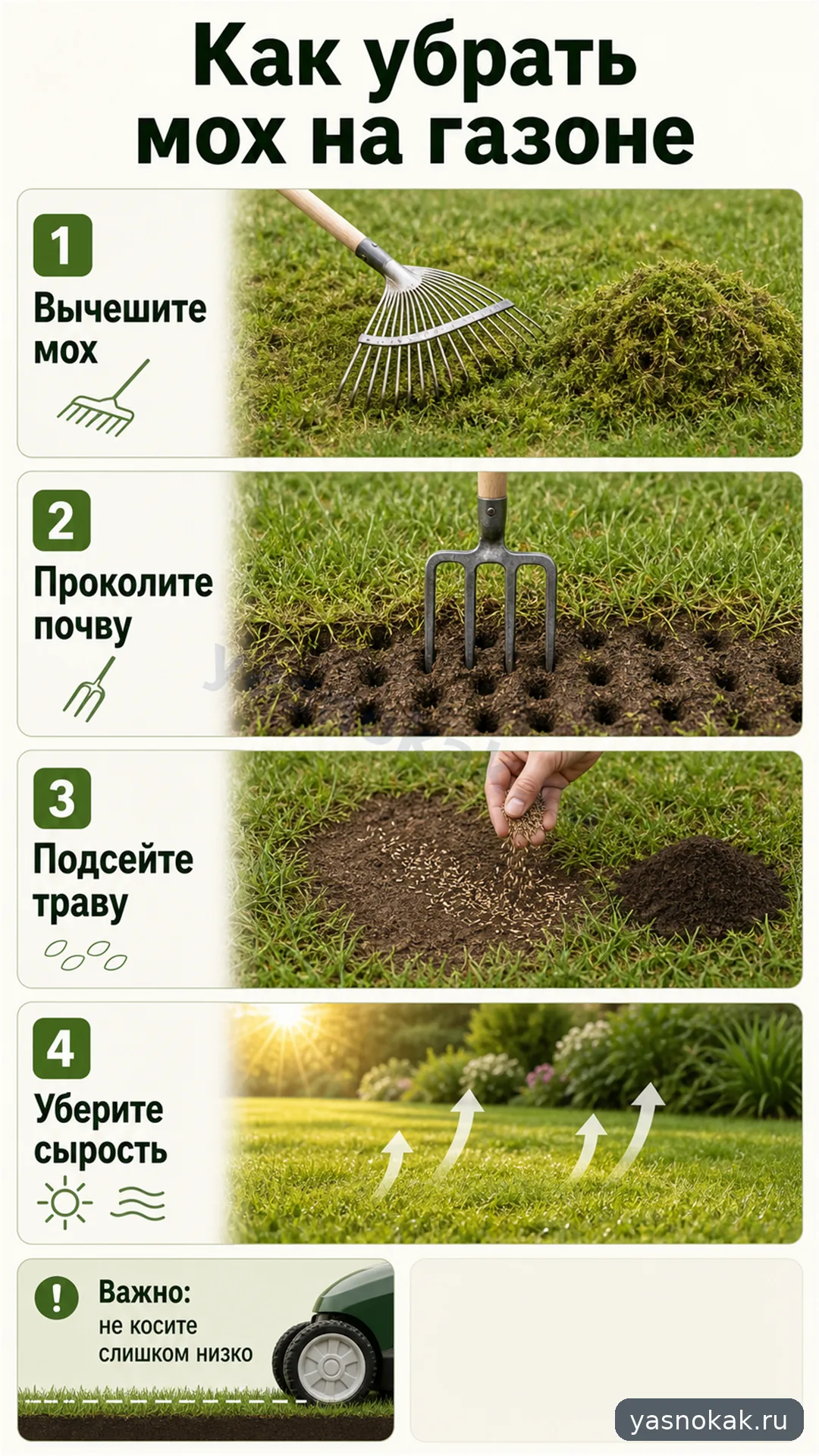 Схема: Как избавиться от мха на газоне