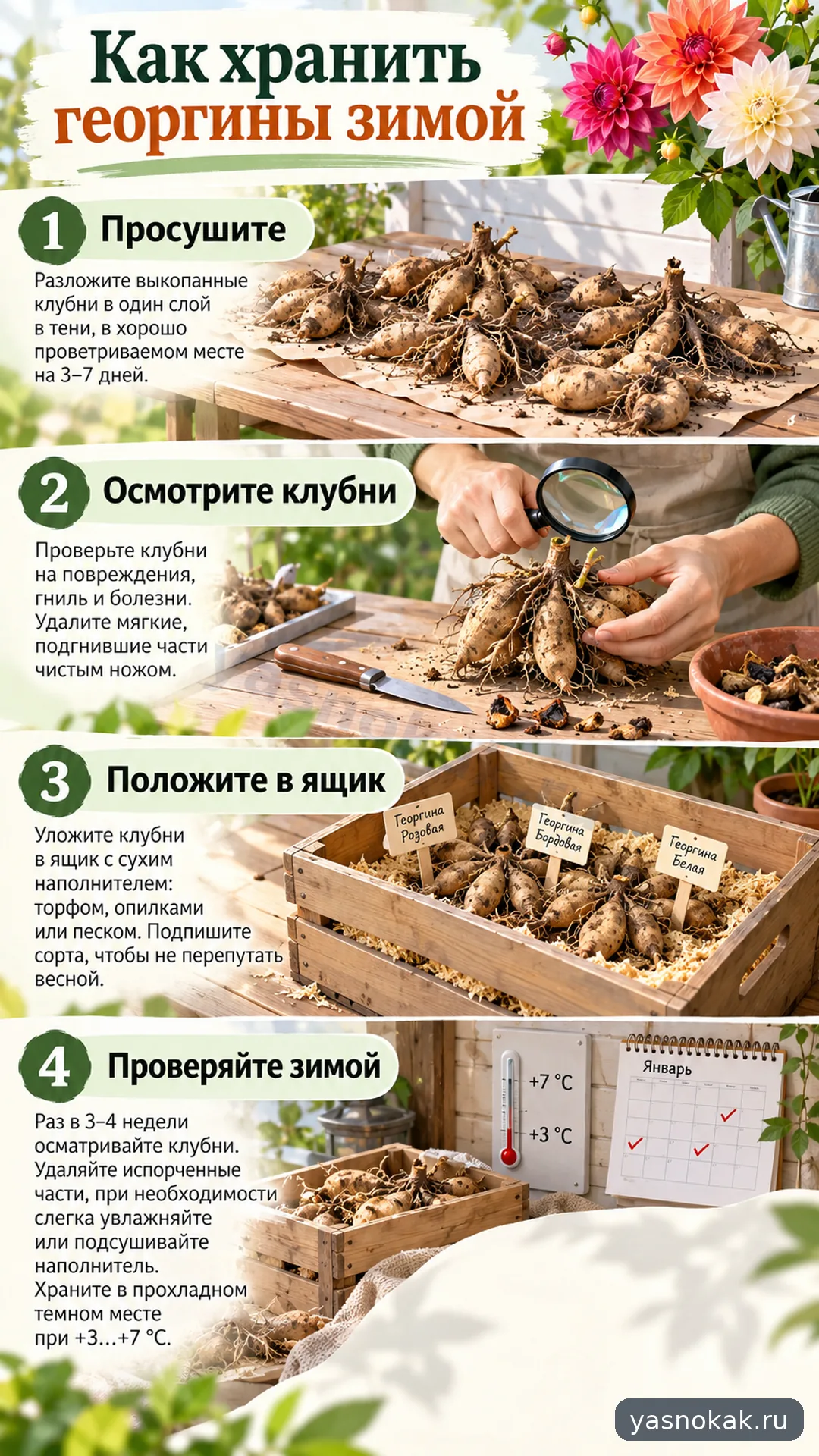 Схема: Как хранить георгины зимой