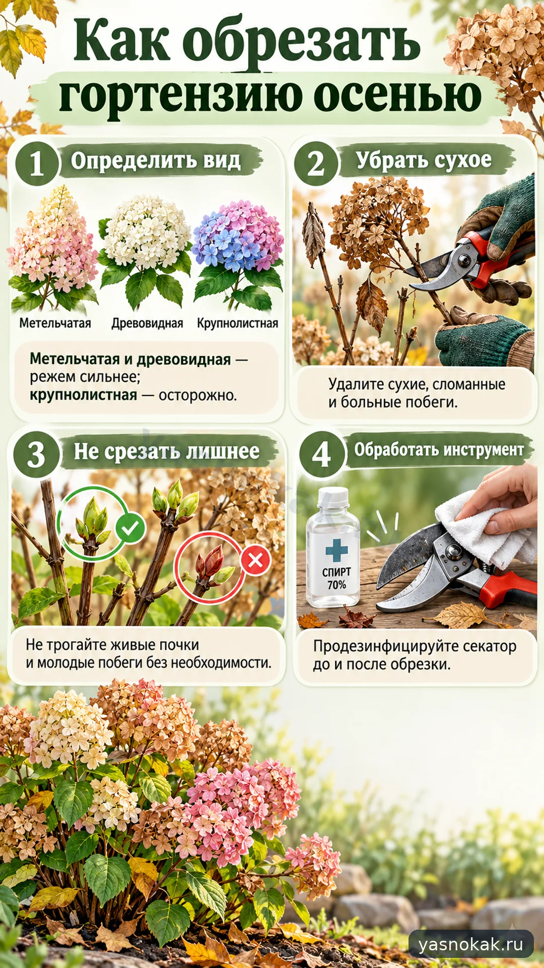 Схема: Как обрезать гортензию осенью