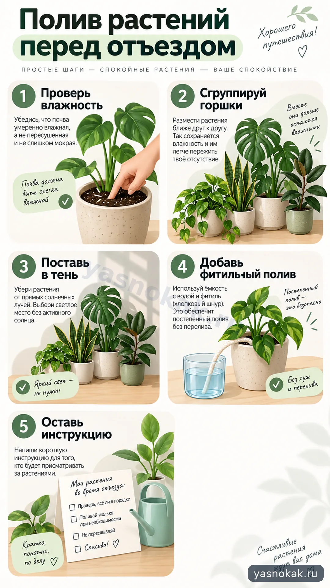Схема: Как организовать полив комнатных растений перед отъездом