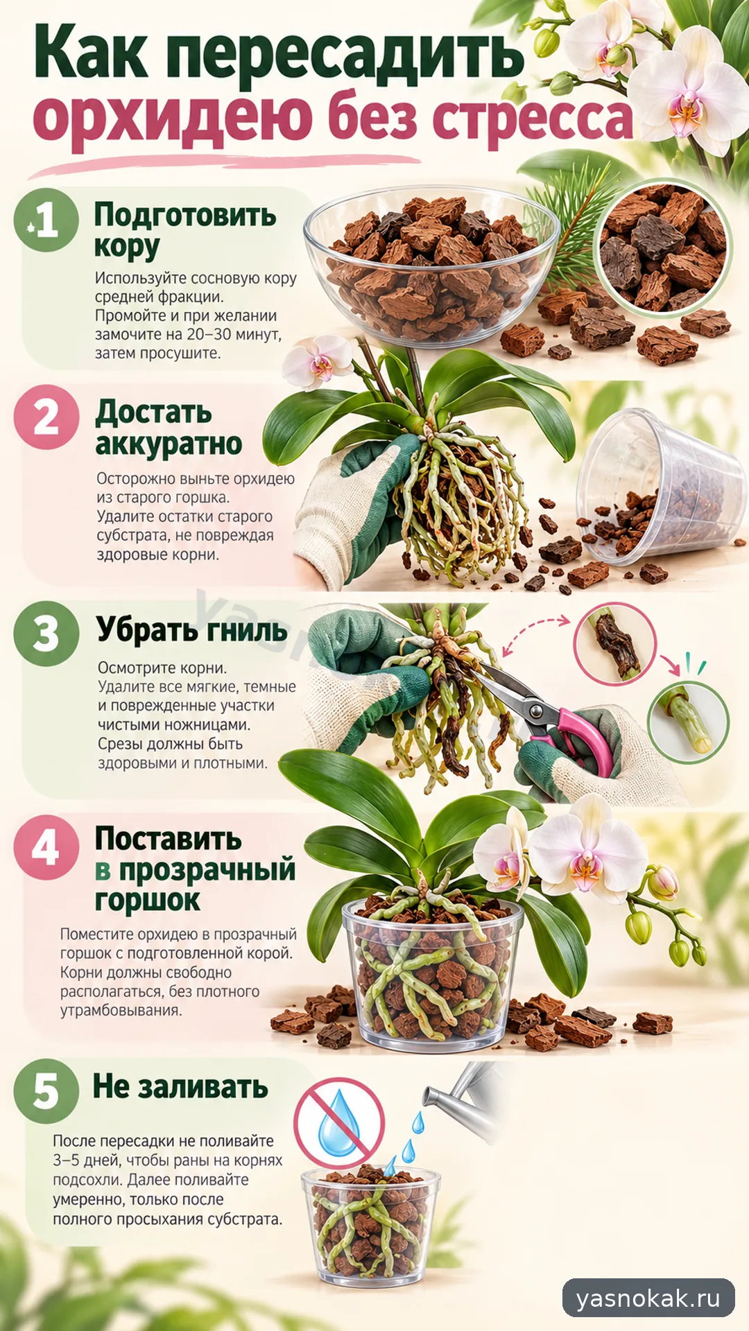 Схема: Как пересадить орхидею фаленопсис без стресса