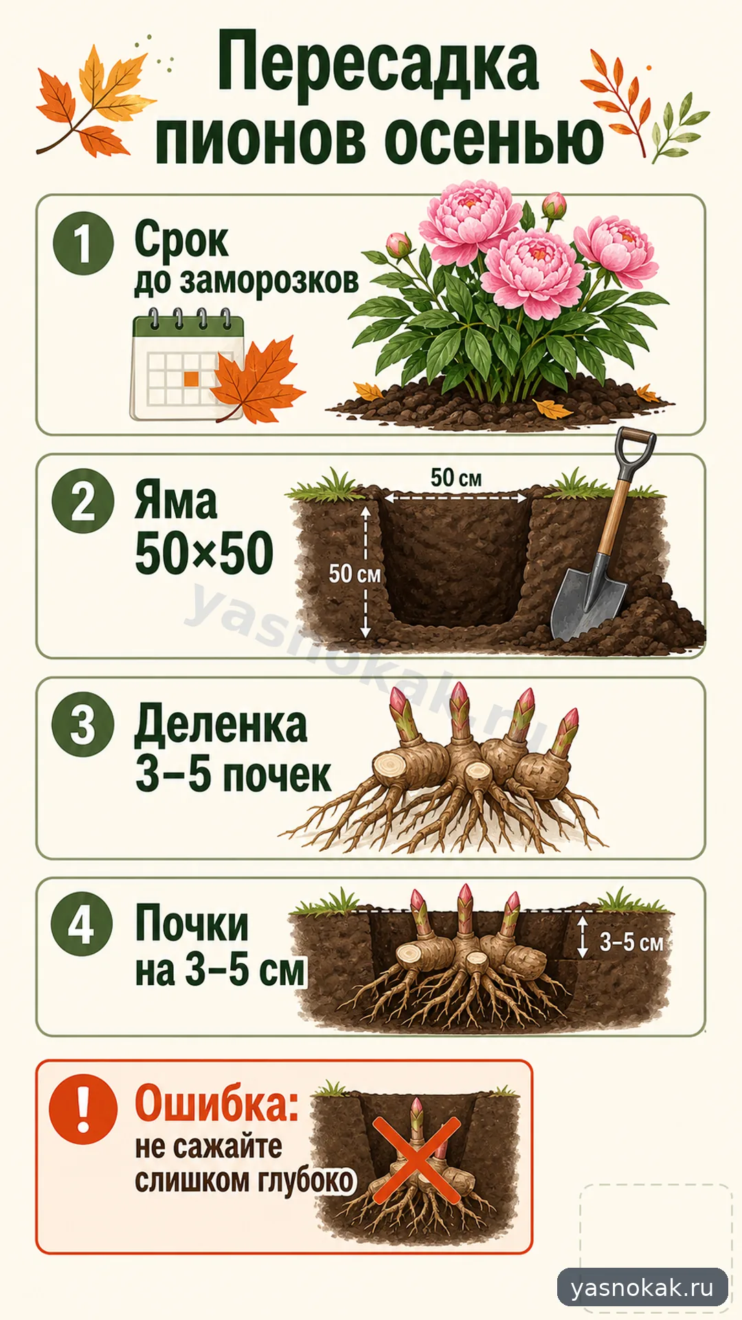 Схема: Как пересадить пионы осенью