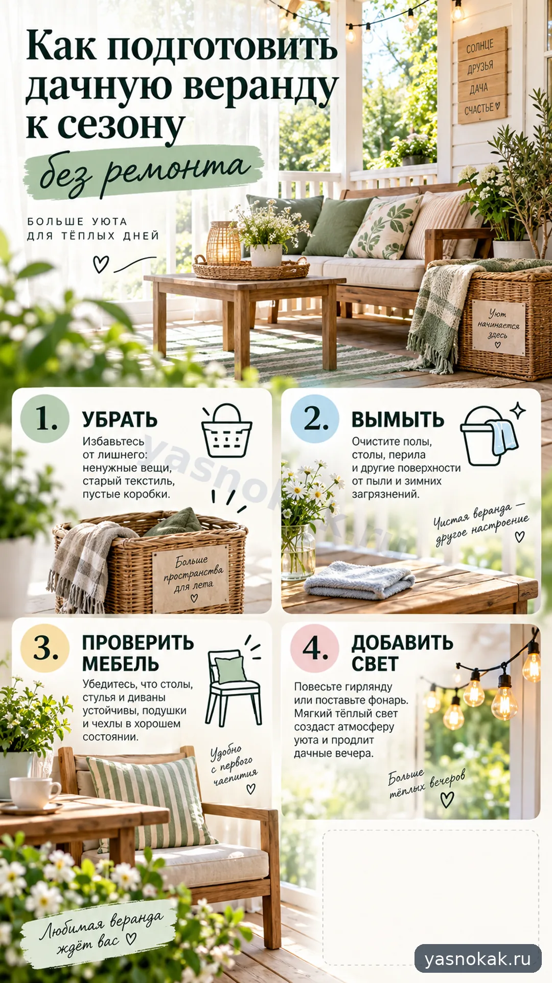 Схема: Как подготовить дачную веранду к сезону без ремонта