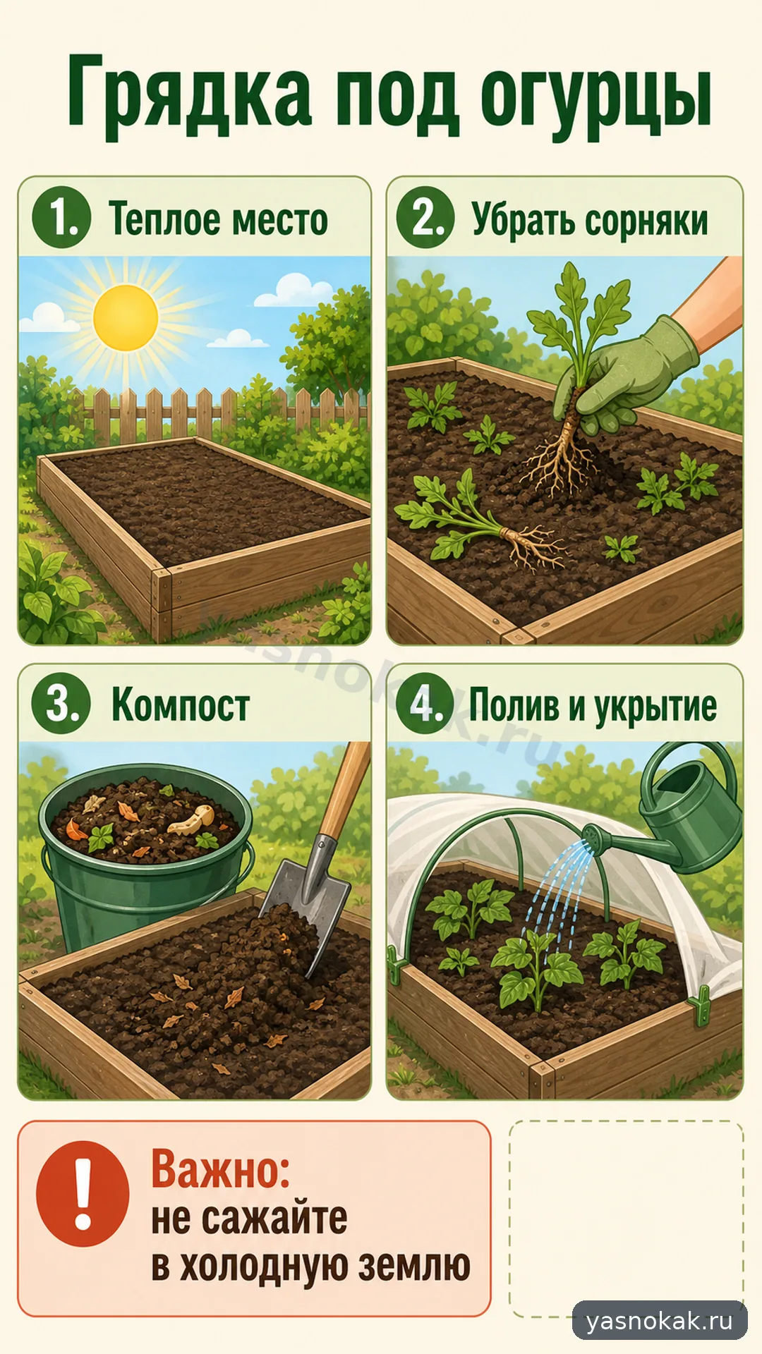 Схема: Как подготовить грядку под огурцы