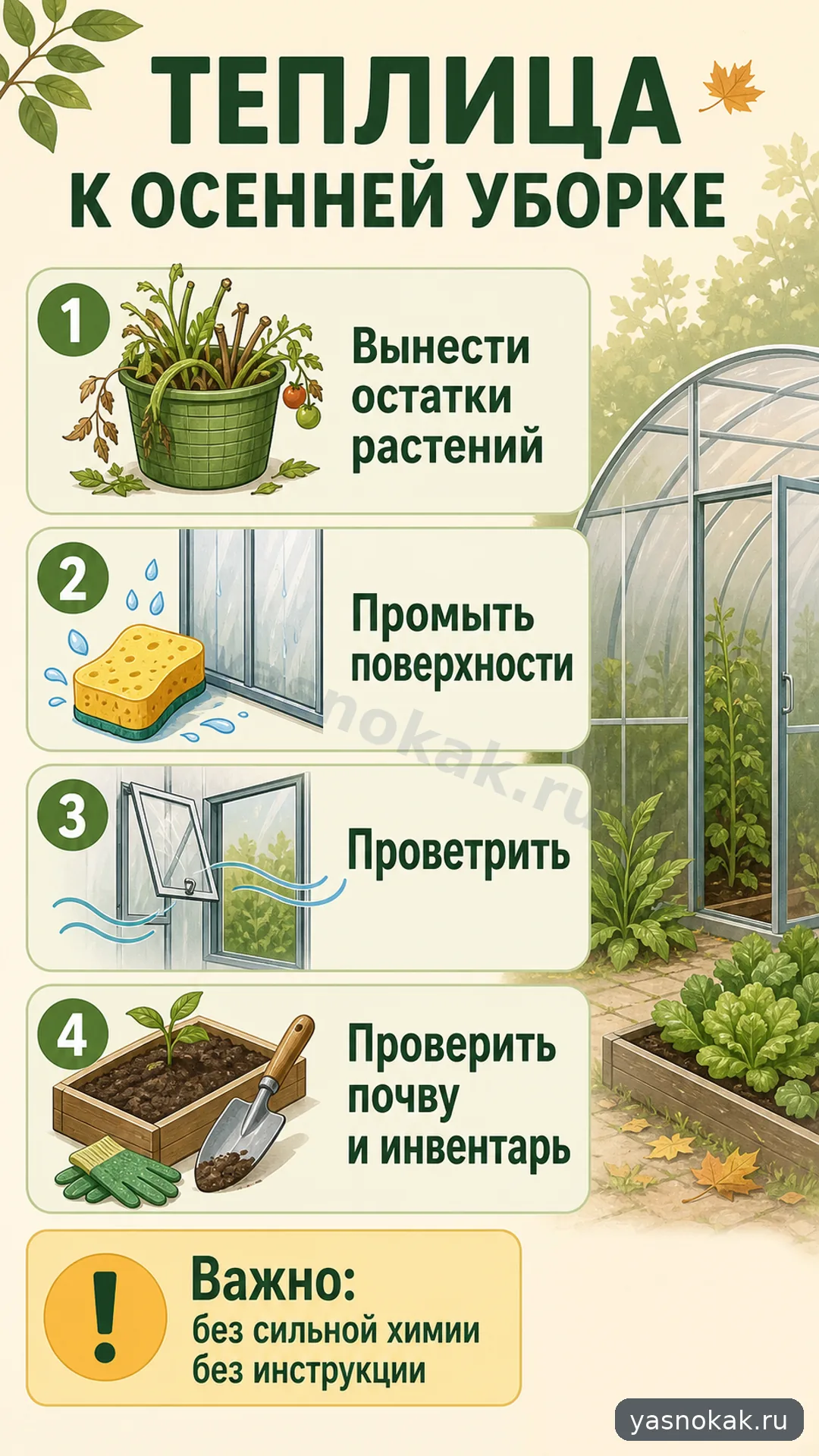 Схема: Как подготовить теплицу к осенней уборке