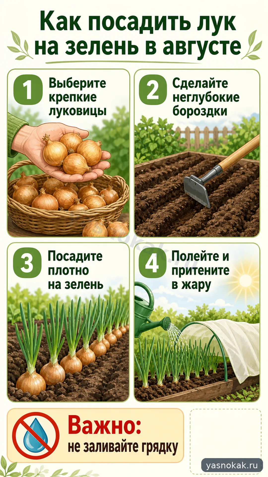 Схема: Как посадить лук на зелень в августе