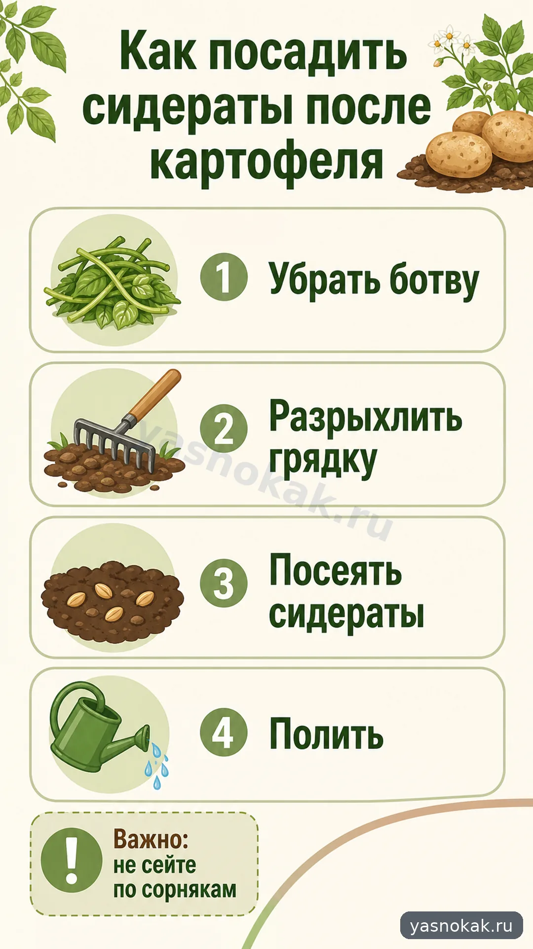 Схема: Как посадить сидераты после картофеля