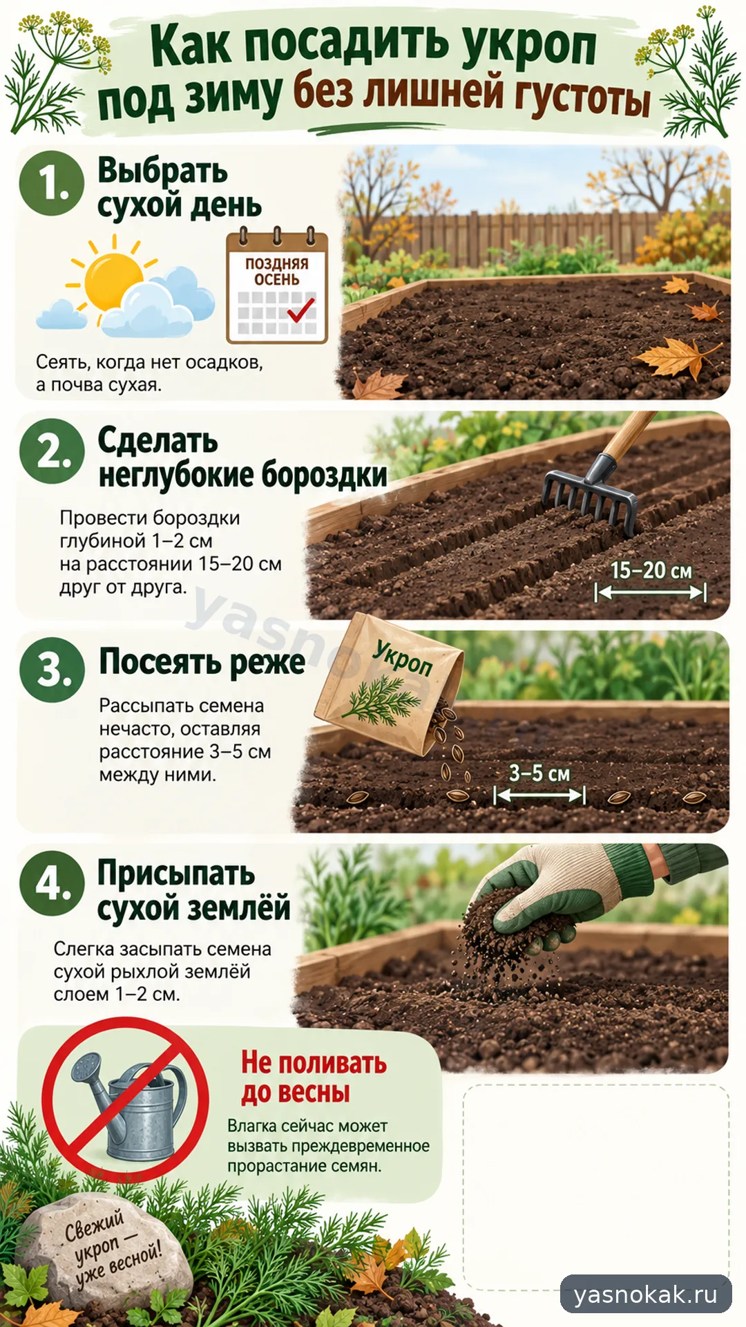 Схема: Как посадить укроп под зиму без лишней густоты