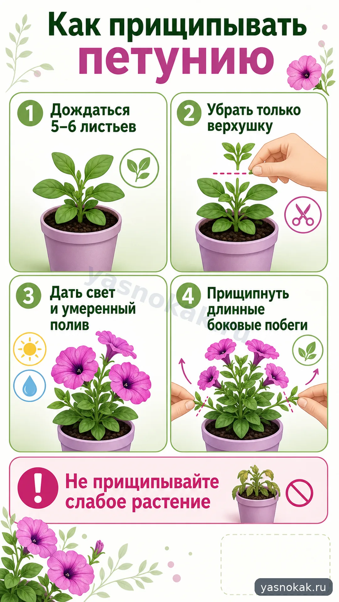 Схема: Как прищипывать петунию для пышного цветения
