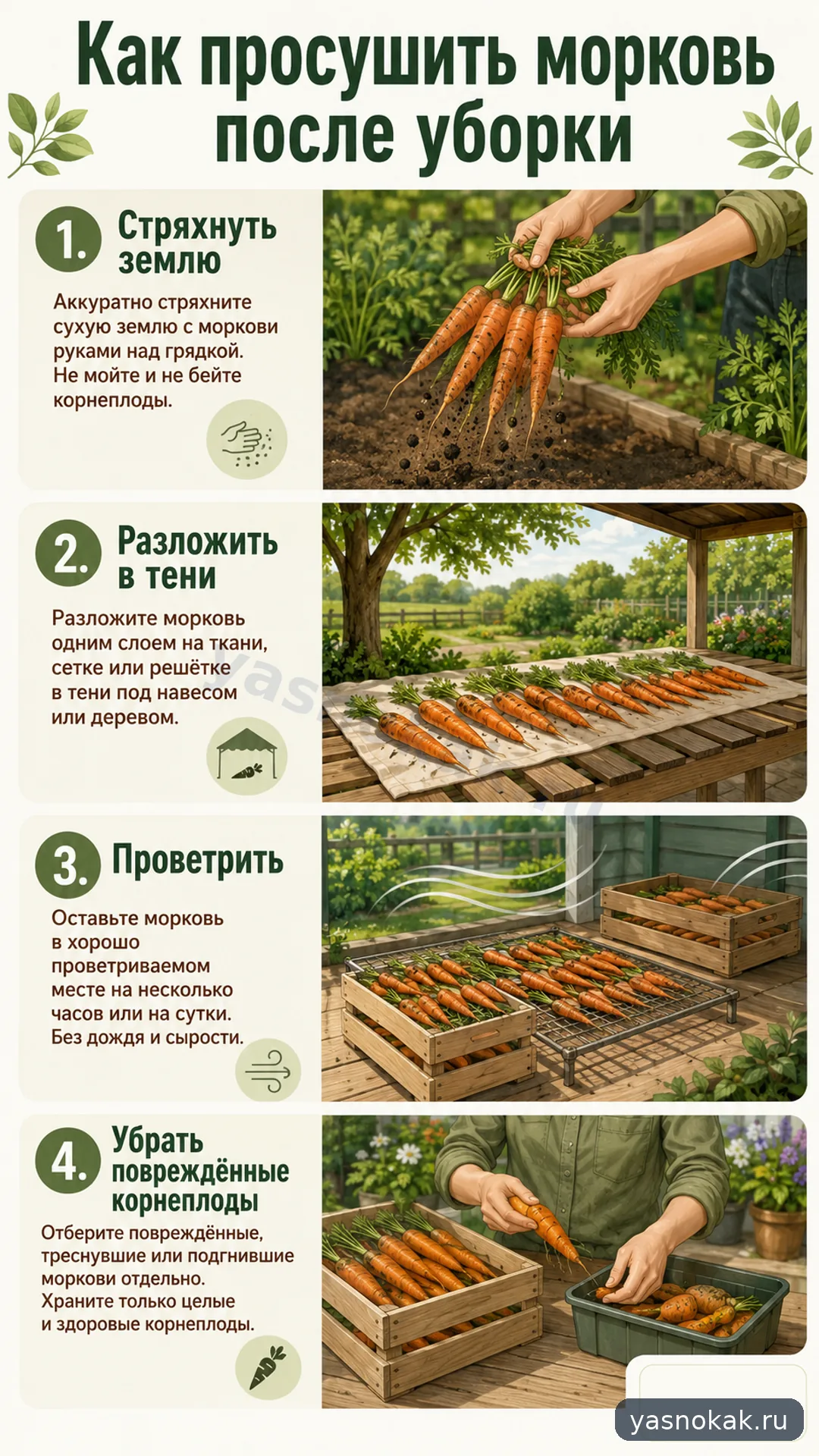 Схема: Как просушить морковь после уборки
