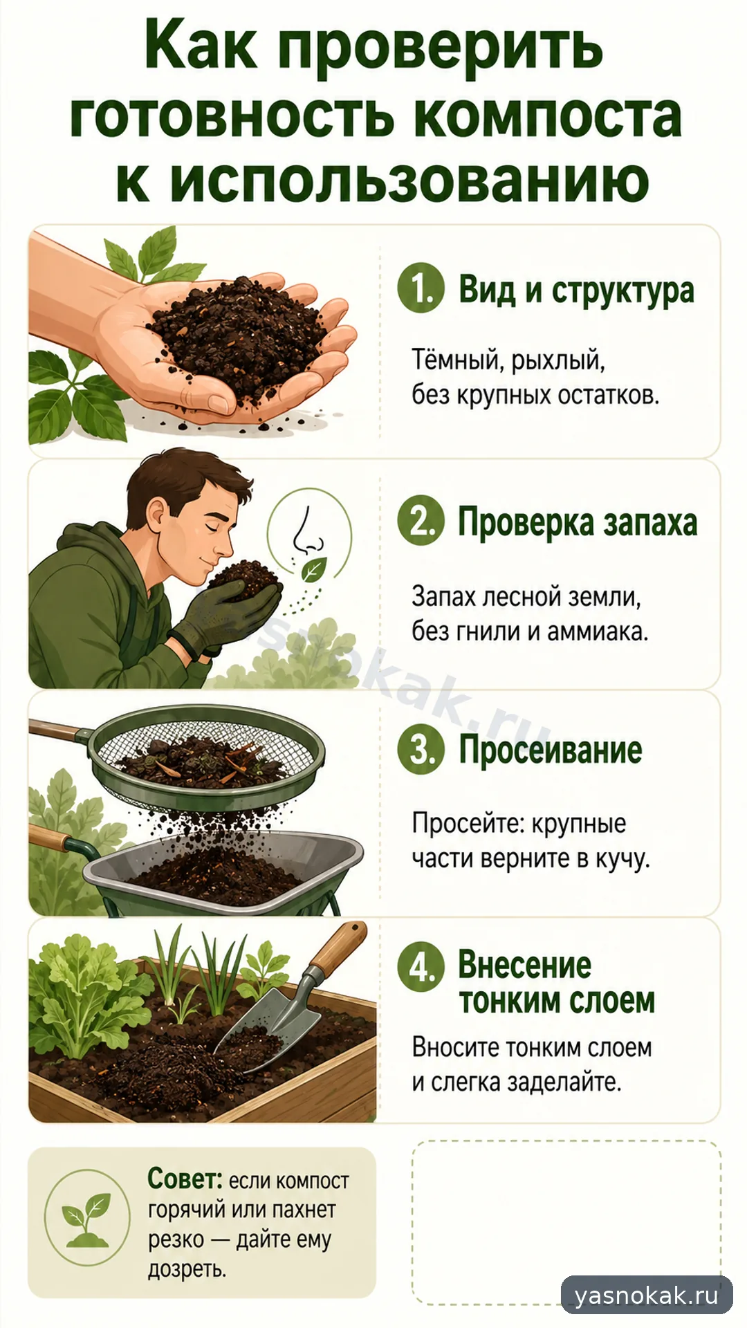 Схема: Как проверить готовность компоста к использованию