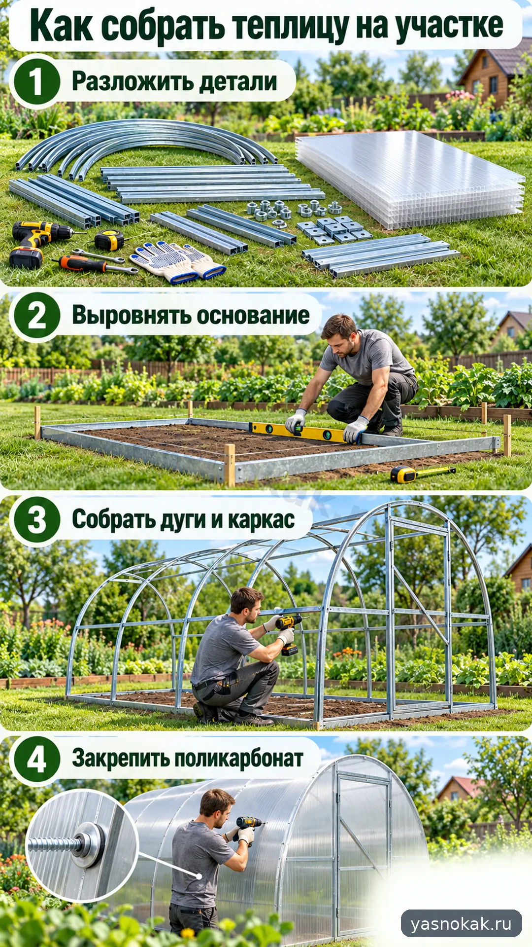 Схема: Как собрать теплицу Воля на участке