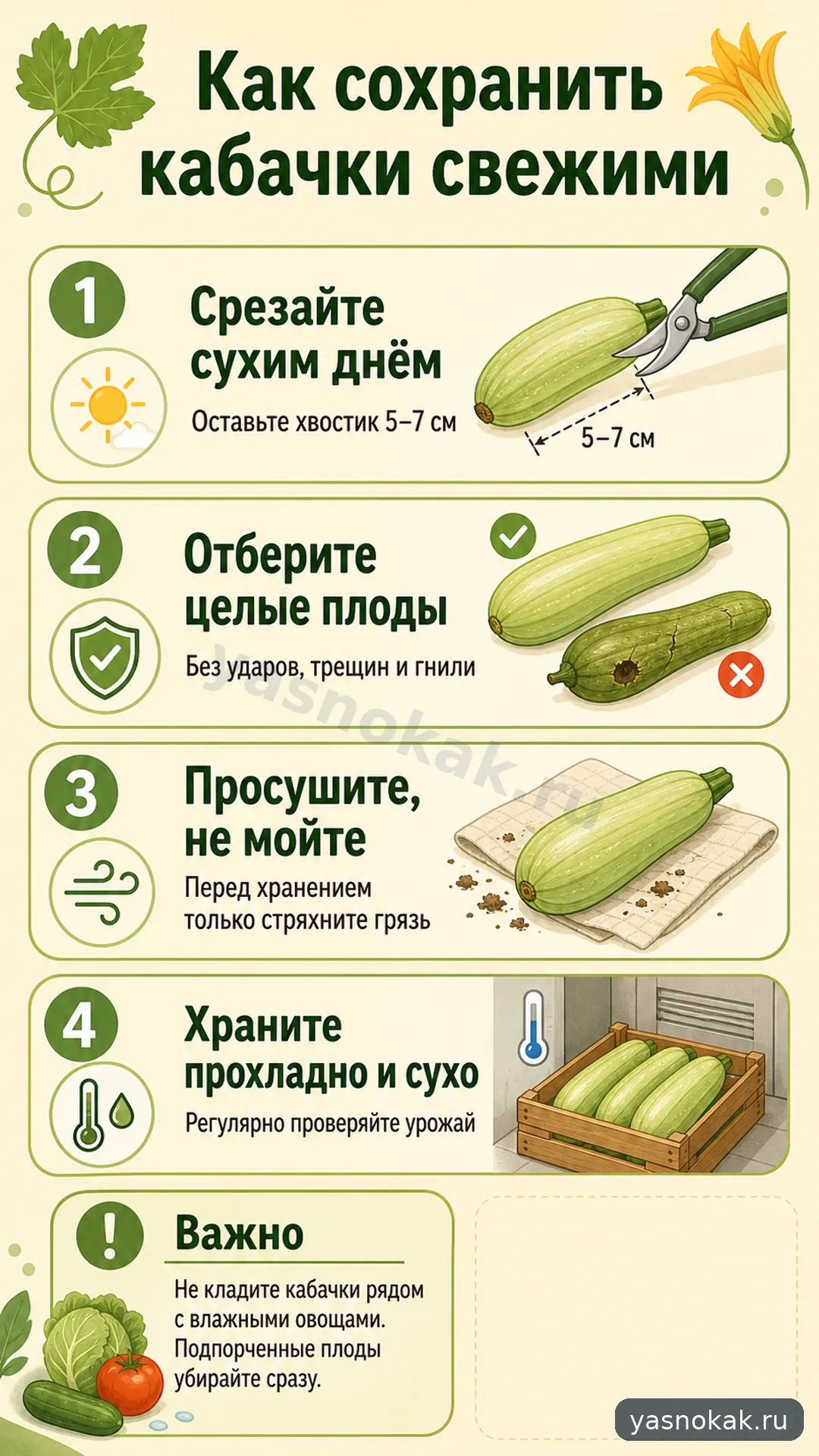Схема: Как сохранить урожай кабачков свежим
