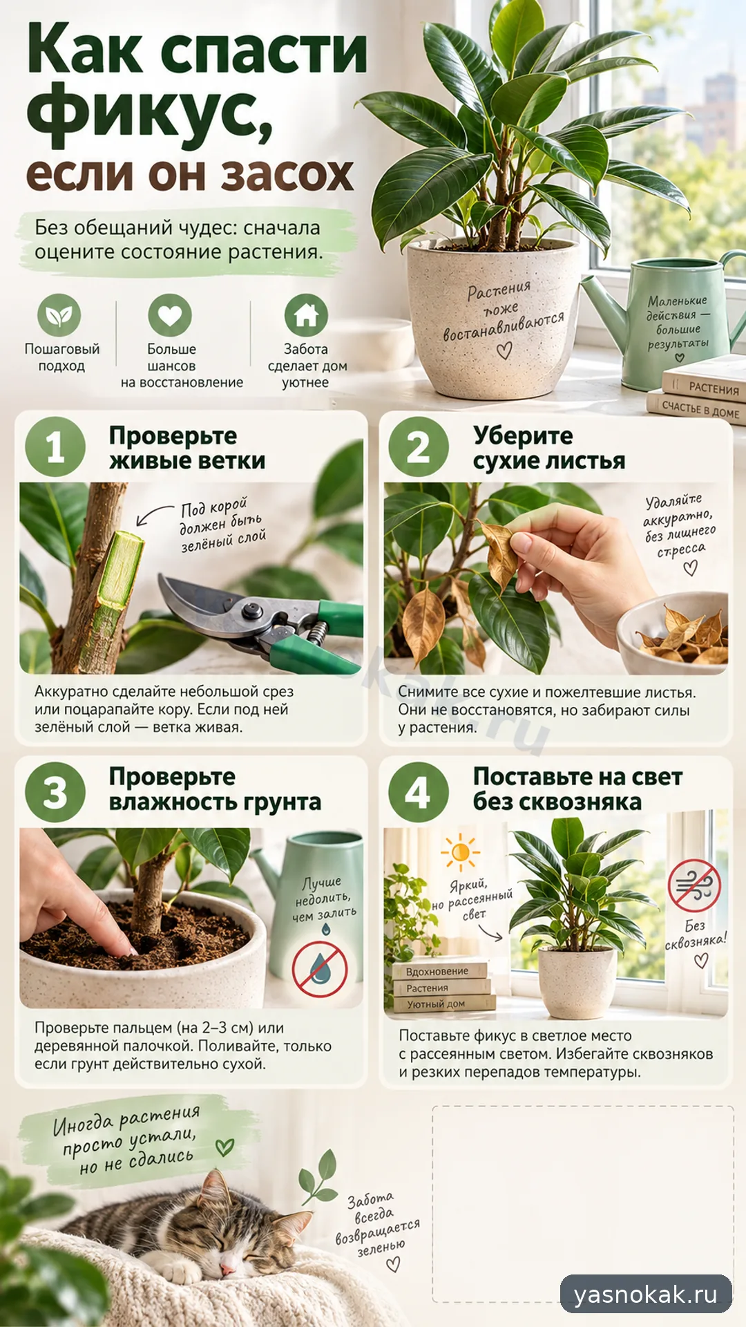 Схема: Как спасти фикус, если он засох