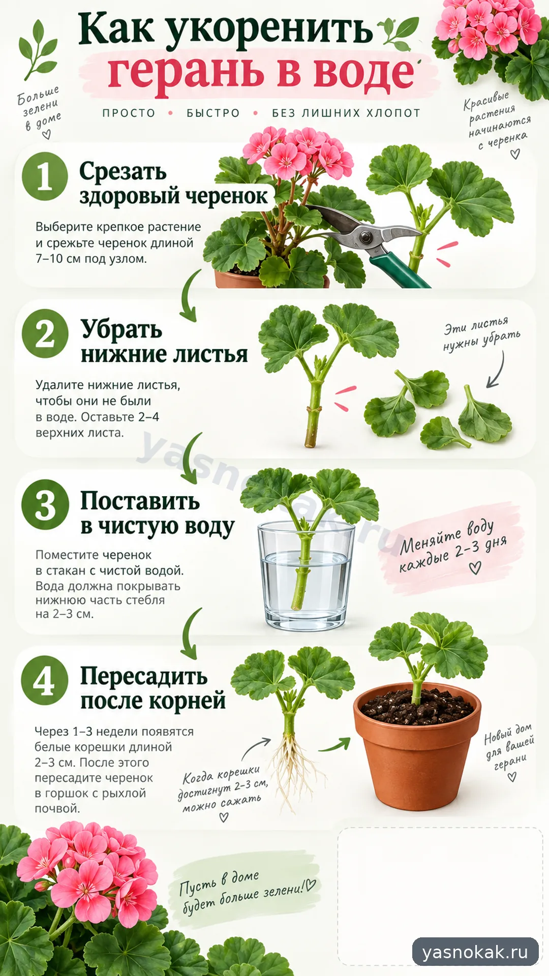 Схема: Как укоренить герань в воде