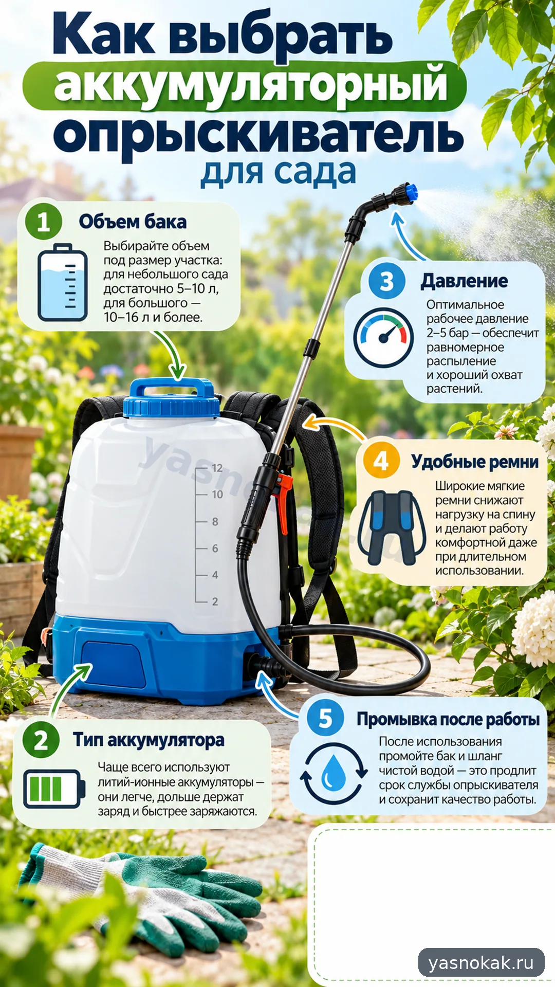 Схема: Как выбрать аккумуляторный опрыскиватель для сада
