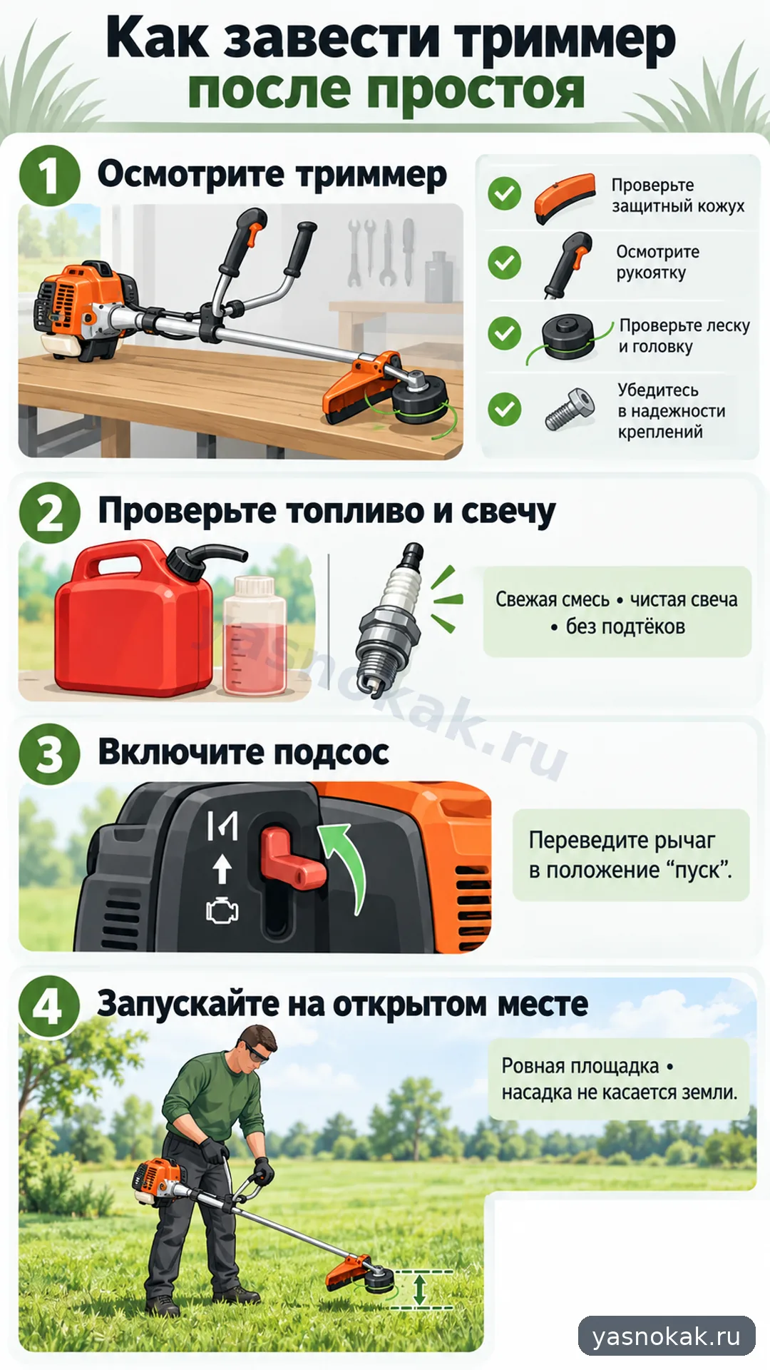 Схема: Как завести триммер Stihl после простоя