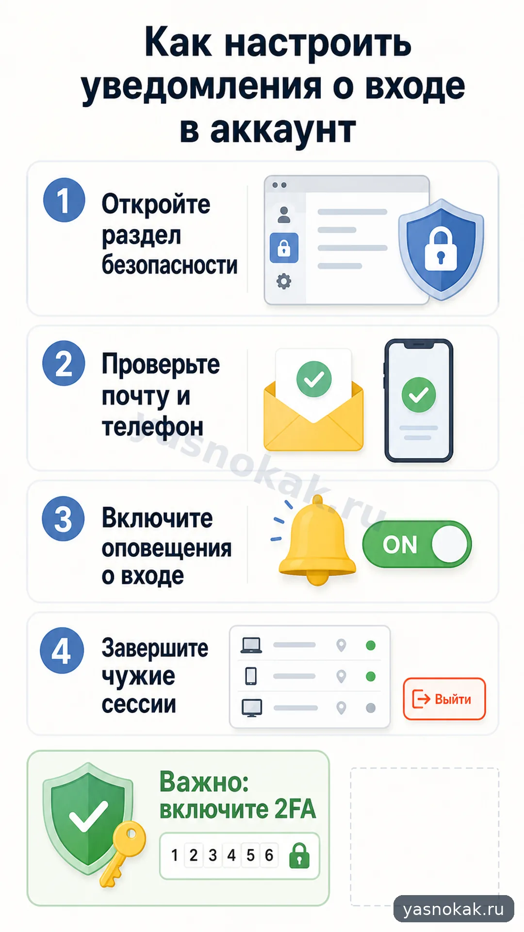 Схема: Как настроить уведомления о входе в аккаунт