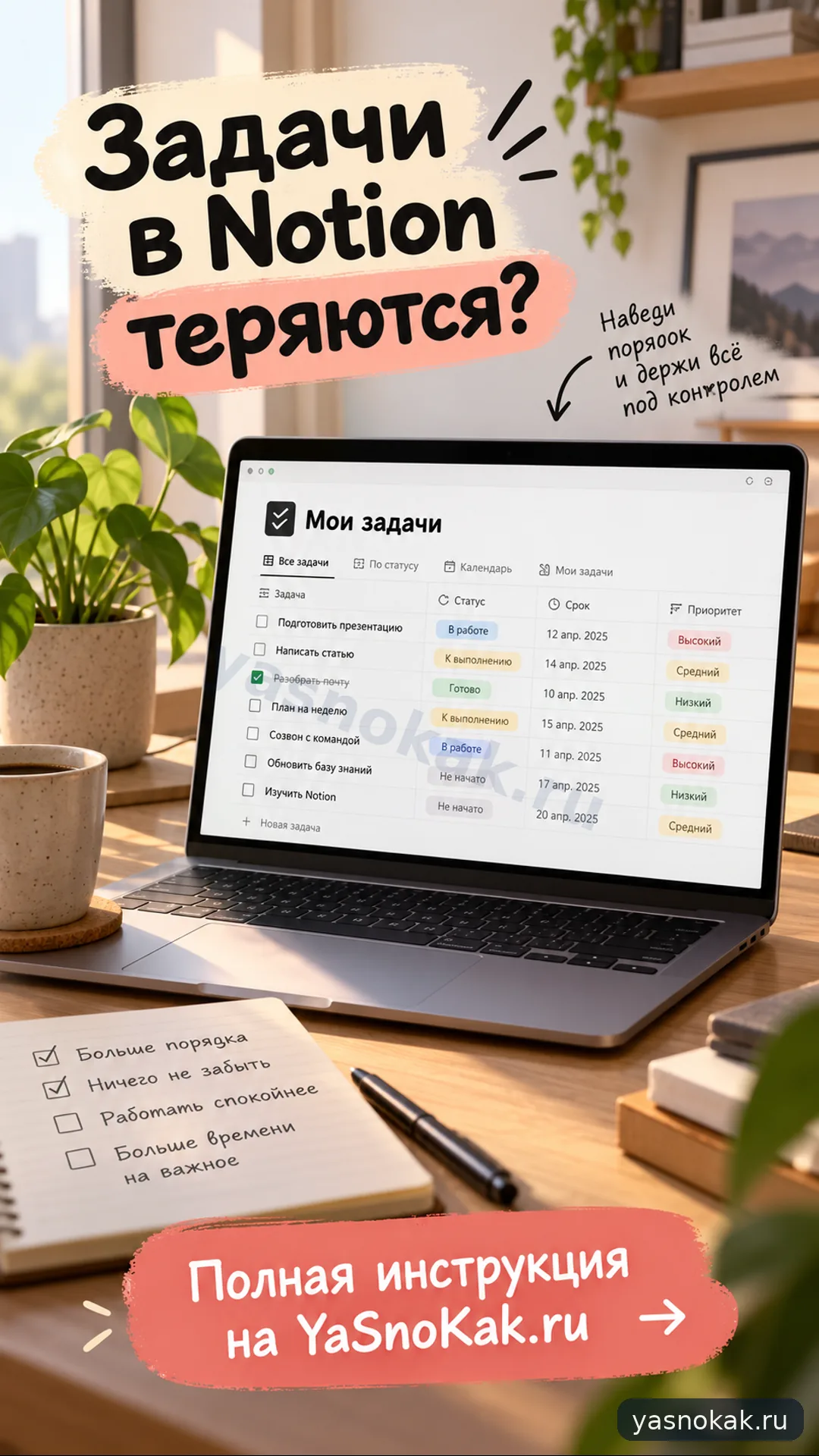 Схема: Как настроить задачи в Notion для работы