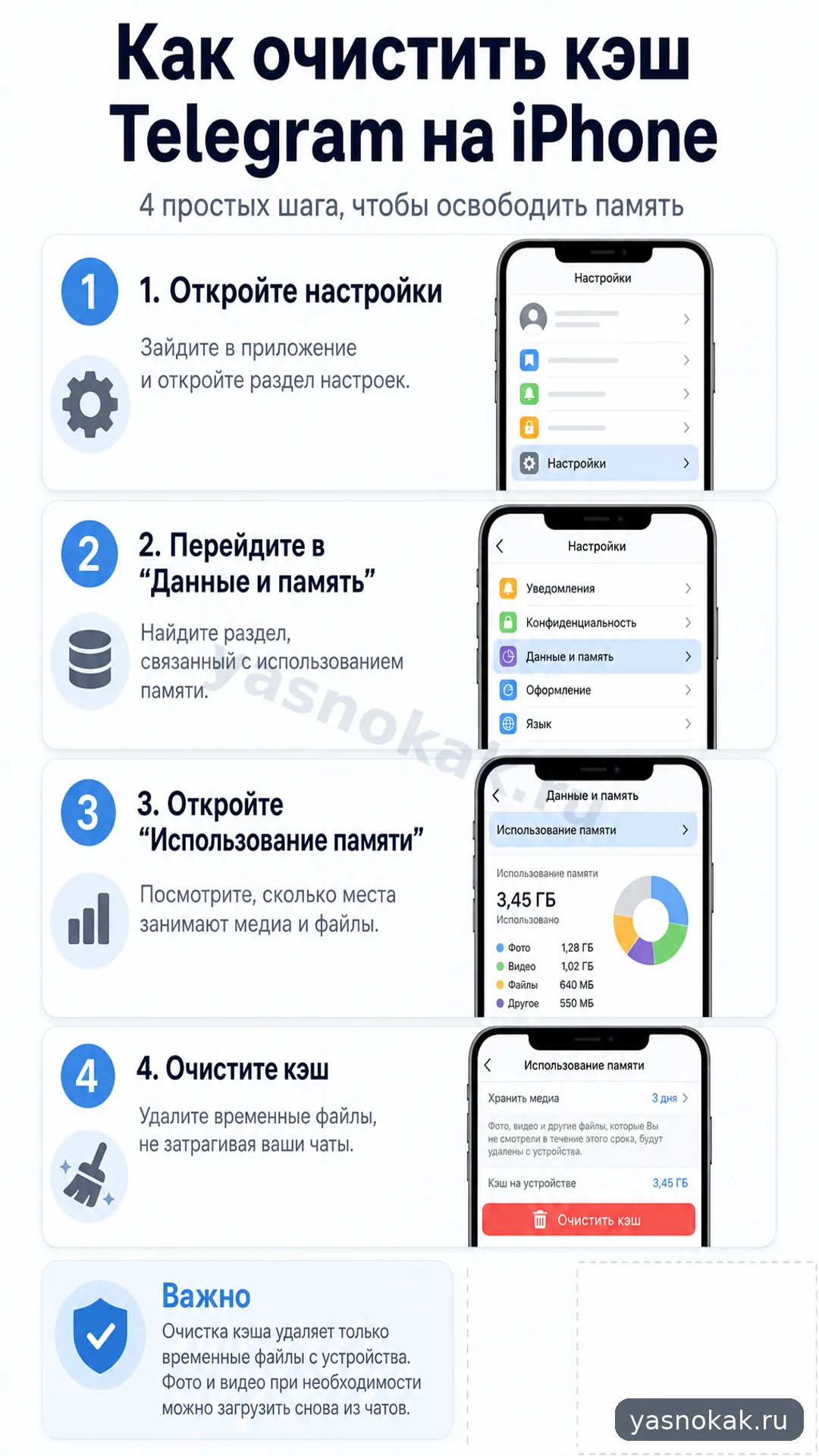 Схема: Как очистить кэш Telegram на iPhone