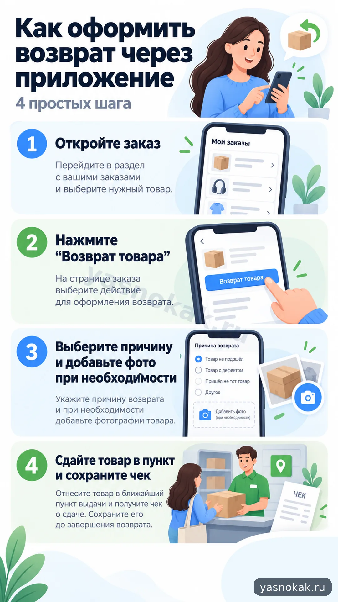 Схема: Как оформить возврат в Ozon через приложение