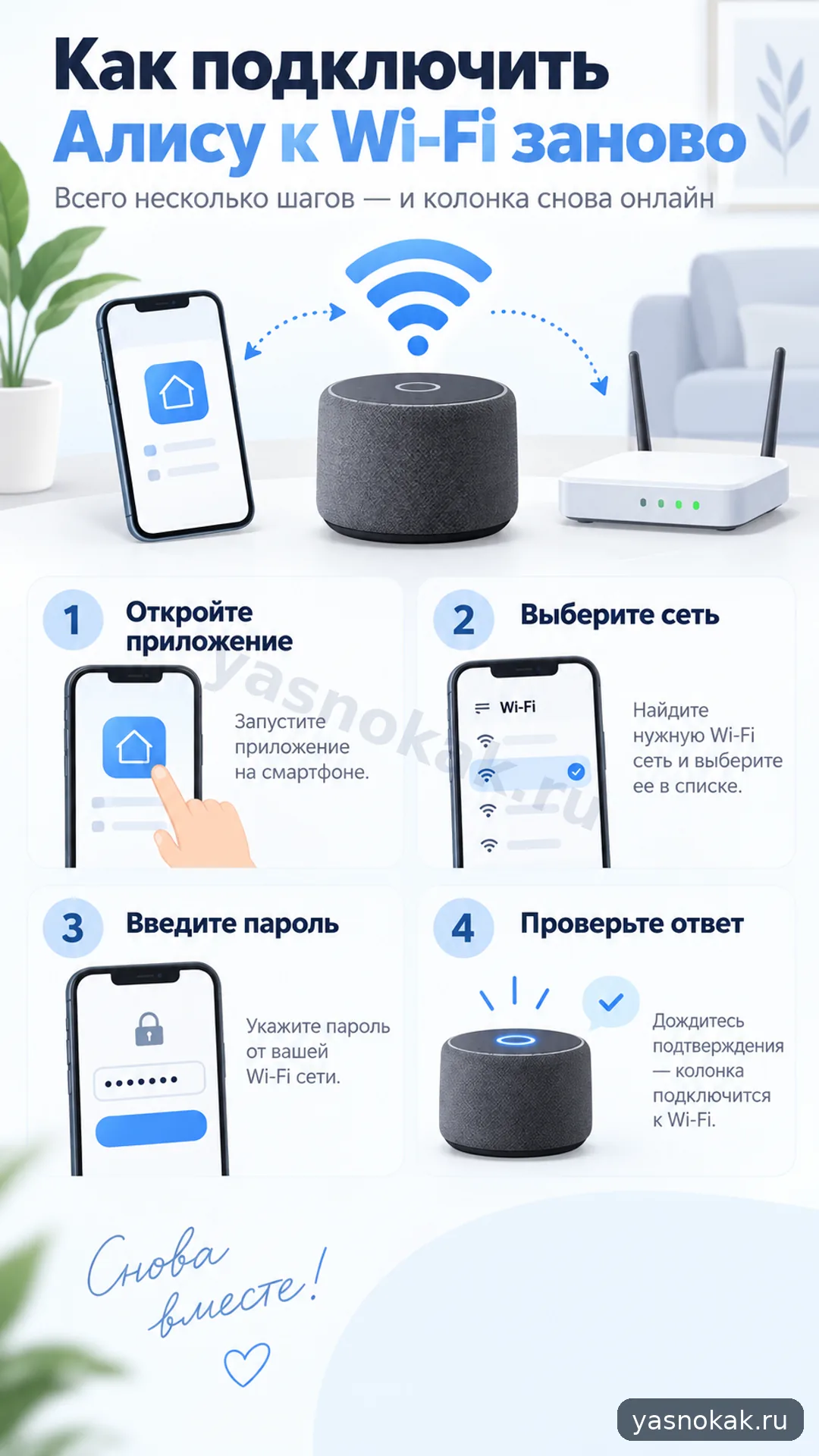 Схема: Как подключить Алису к Wi‑Fi заново
