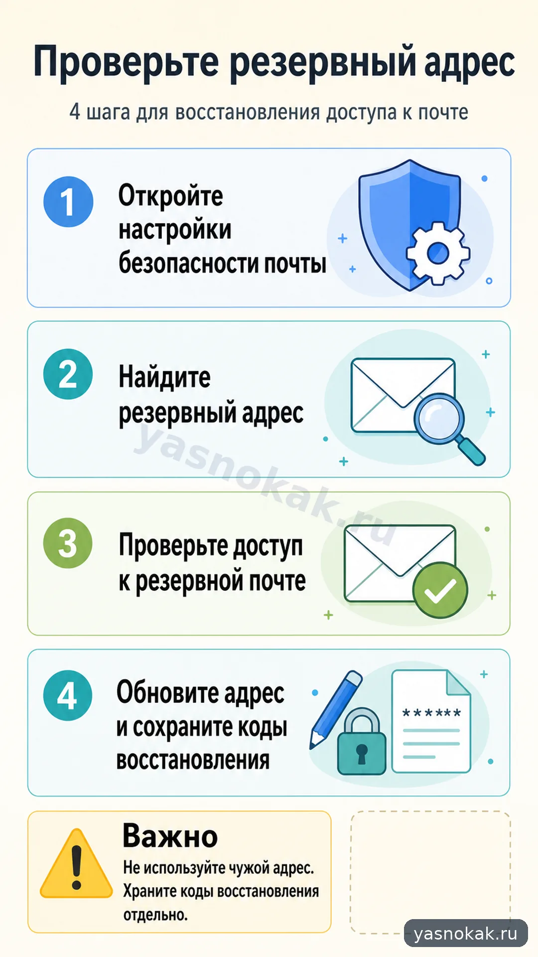 Схема: Как проверить резервный адрес для восстановления почты