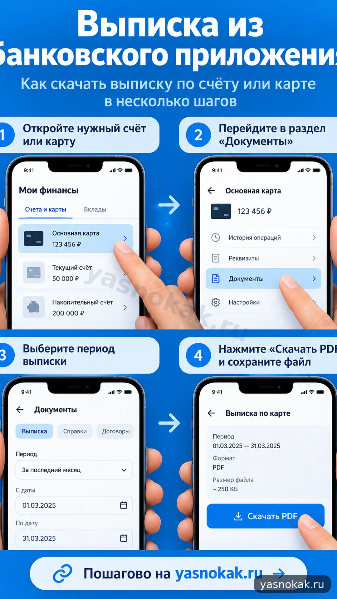 Схема: Как скачать выписку из приложения банка