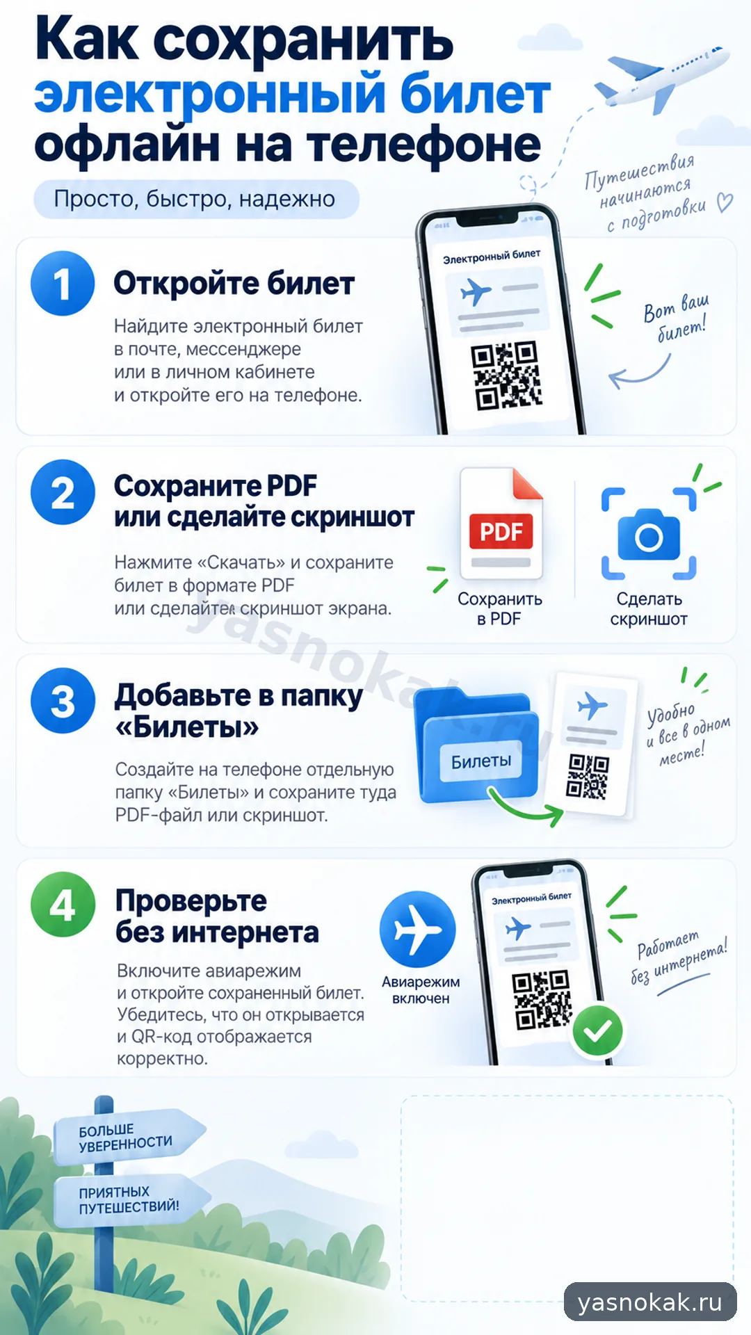 Схема: Как сохранить электронный билет офлайн на телефоне
