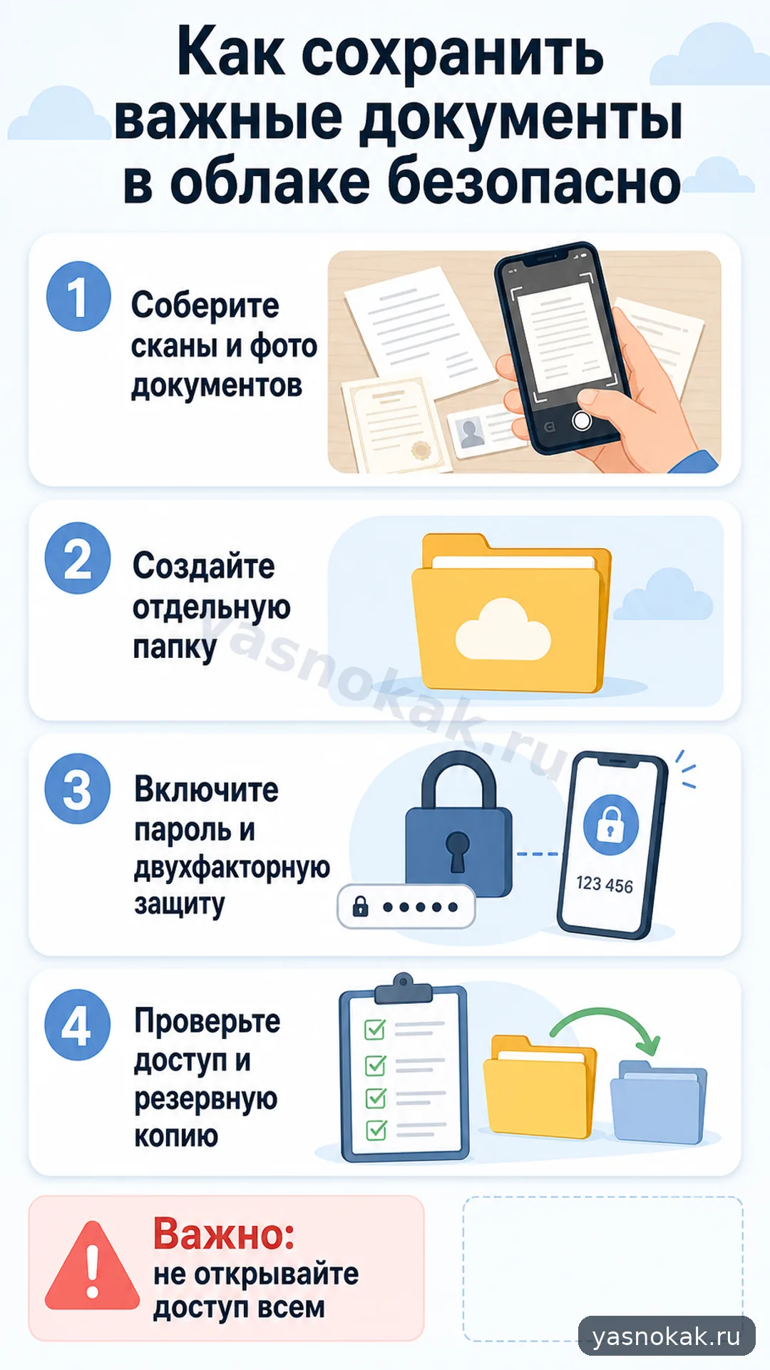 Схема: Как сохранить важные документы в облаке безопасно