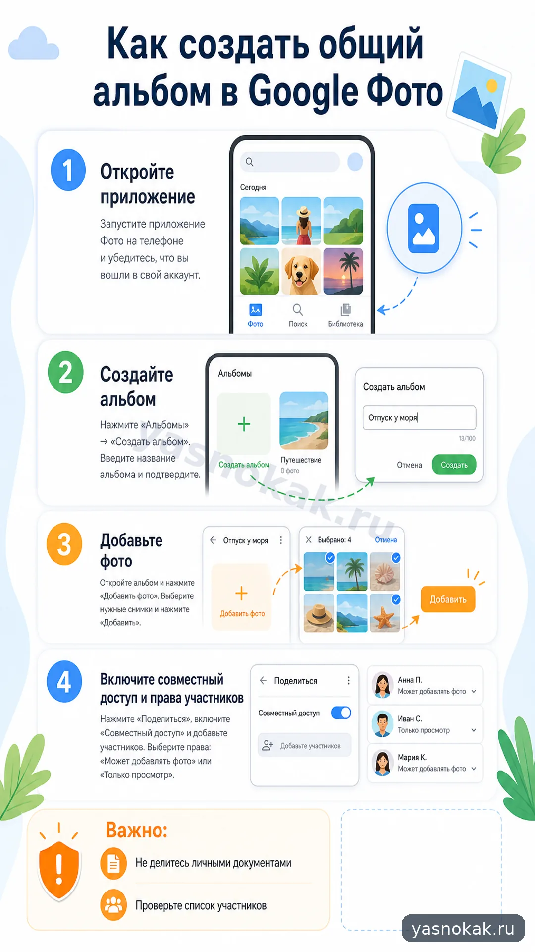 Схема: Как создать общий альбом в Google Фото