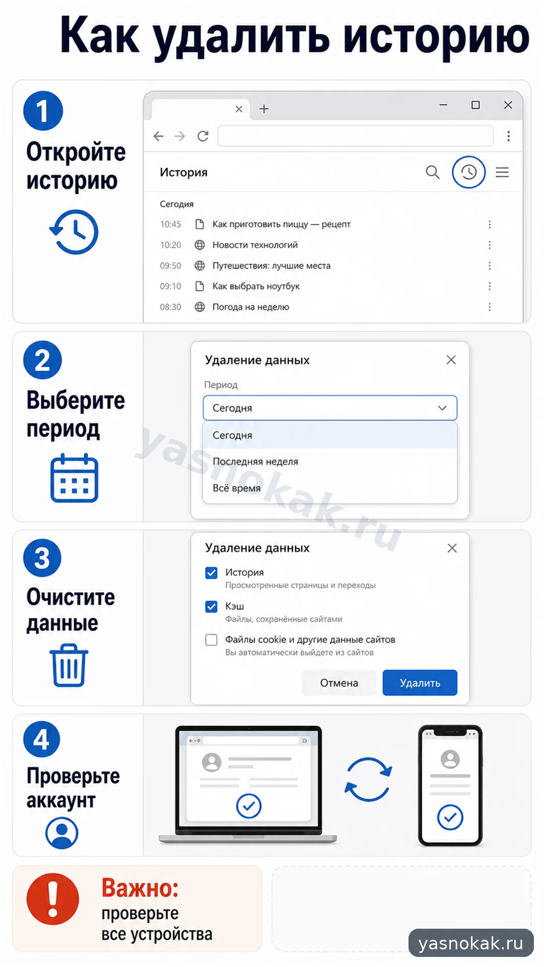 Схема: Как удалить историю в Яндексе