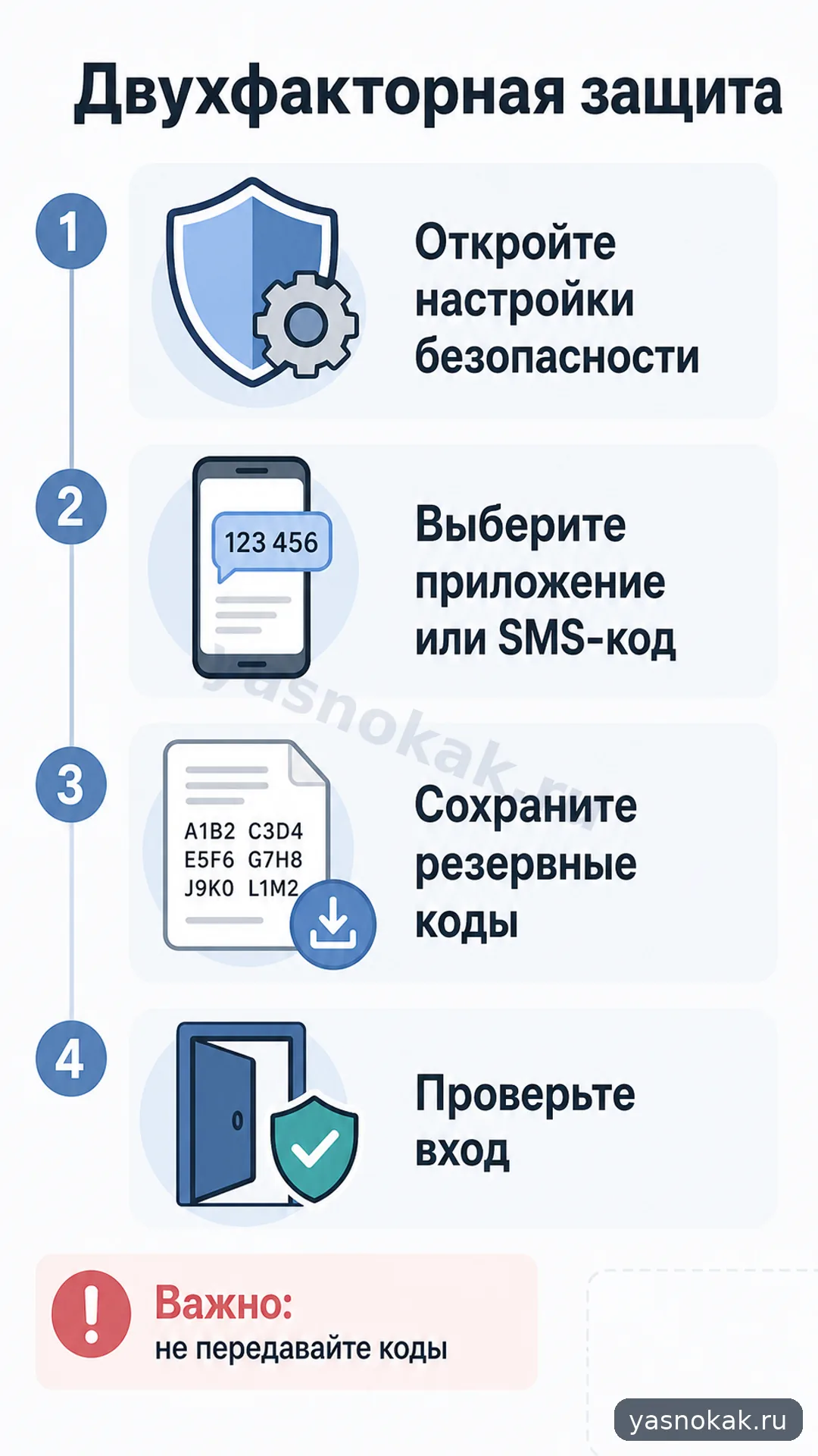 Схема: Как включить двухфакторную защиту аккаунта