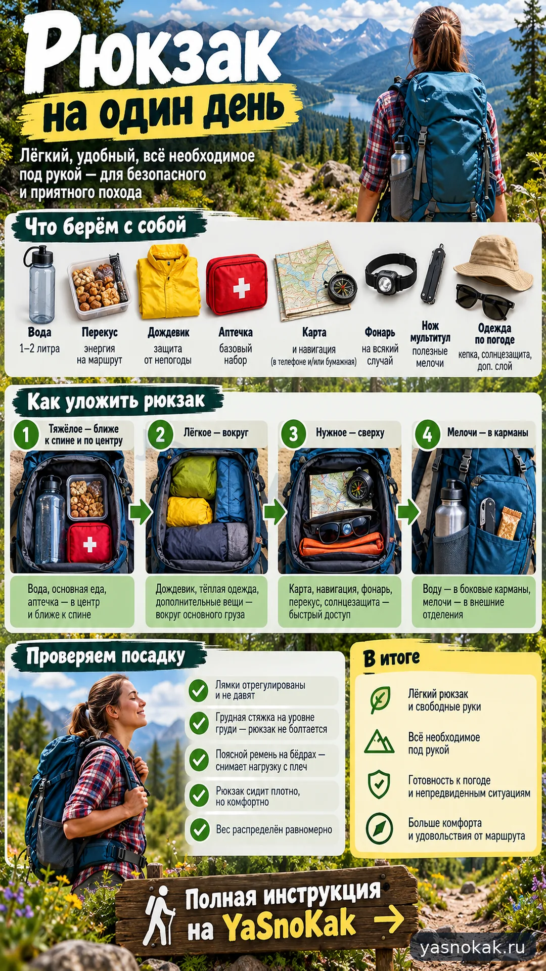 Схема: Как собрать рюкзак для однодневного похода
