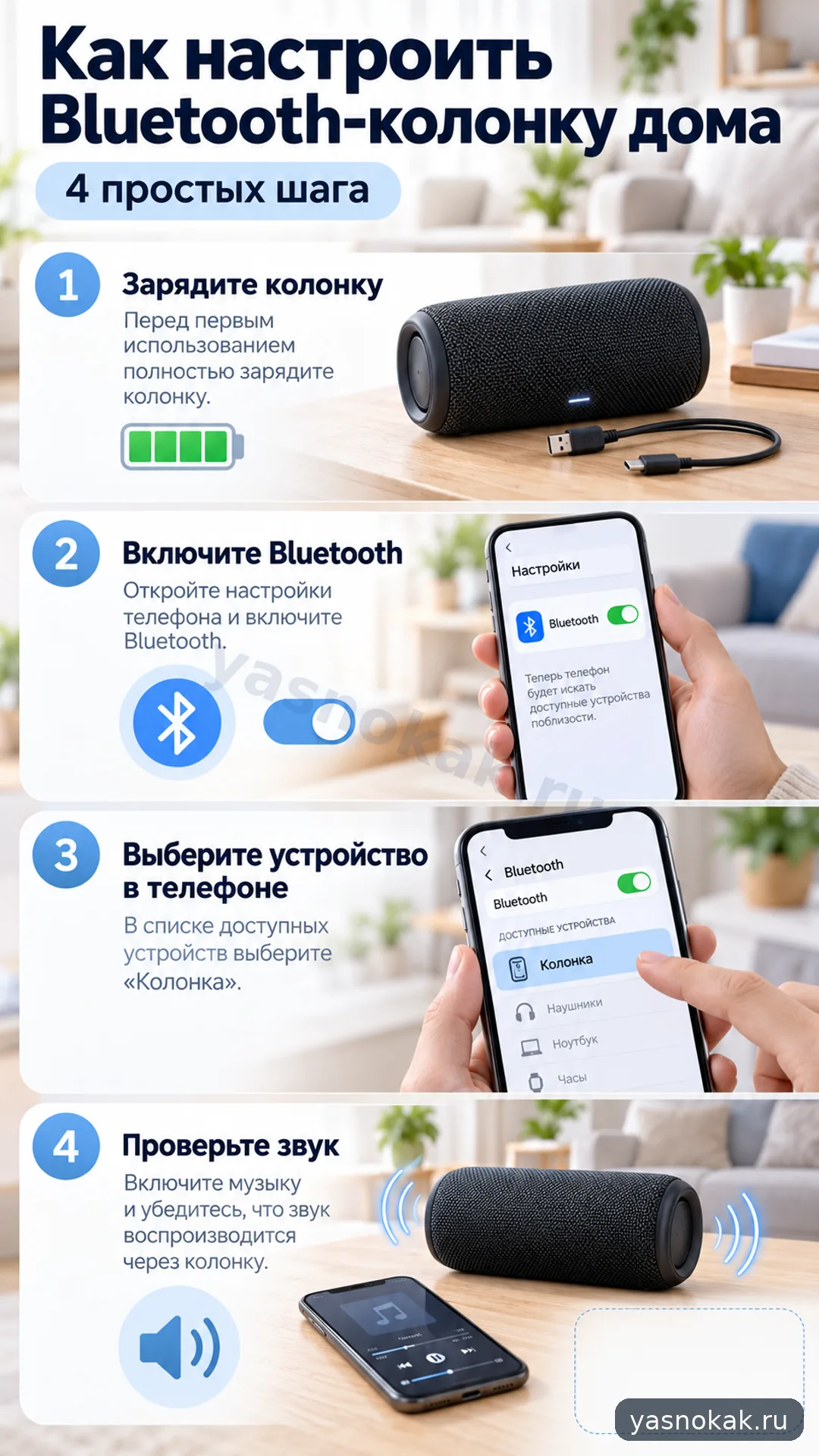 Схема: Как настроить Bluetooth колонку JBL дома