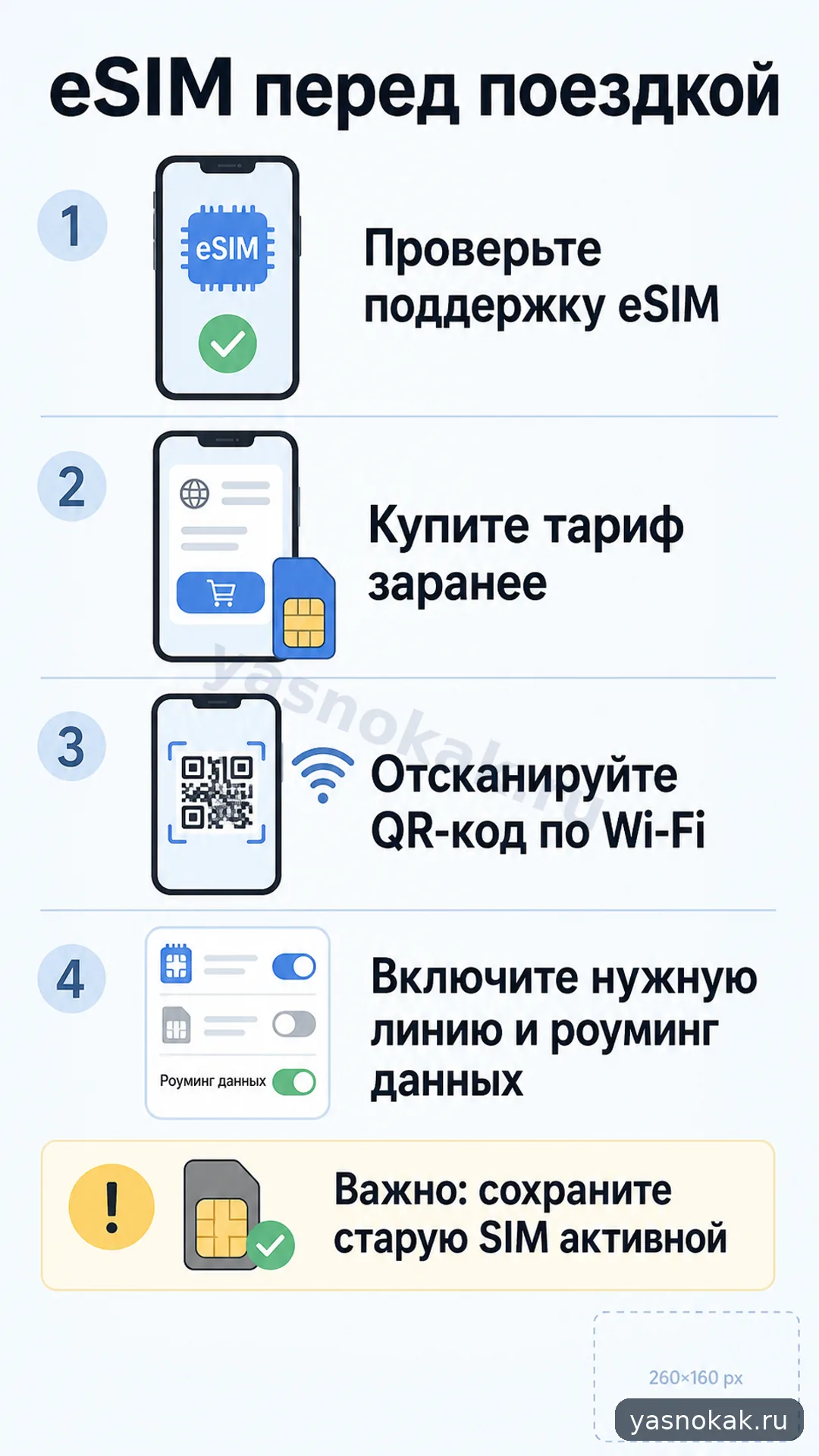 Схема: Как настроить eSIM на телефоне перед поездкой