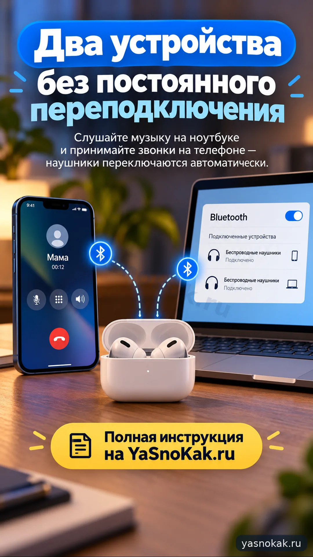 Схема: Как подключить беспроводные наушники к двум устройствам
