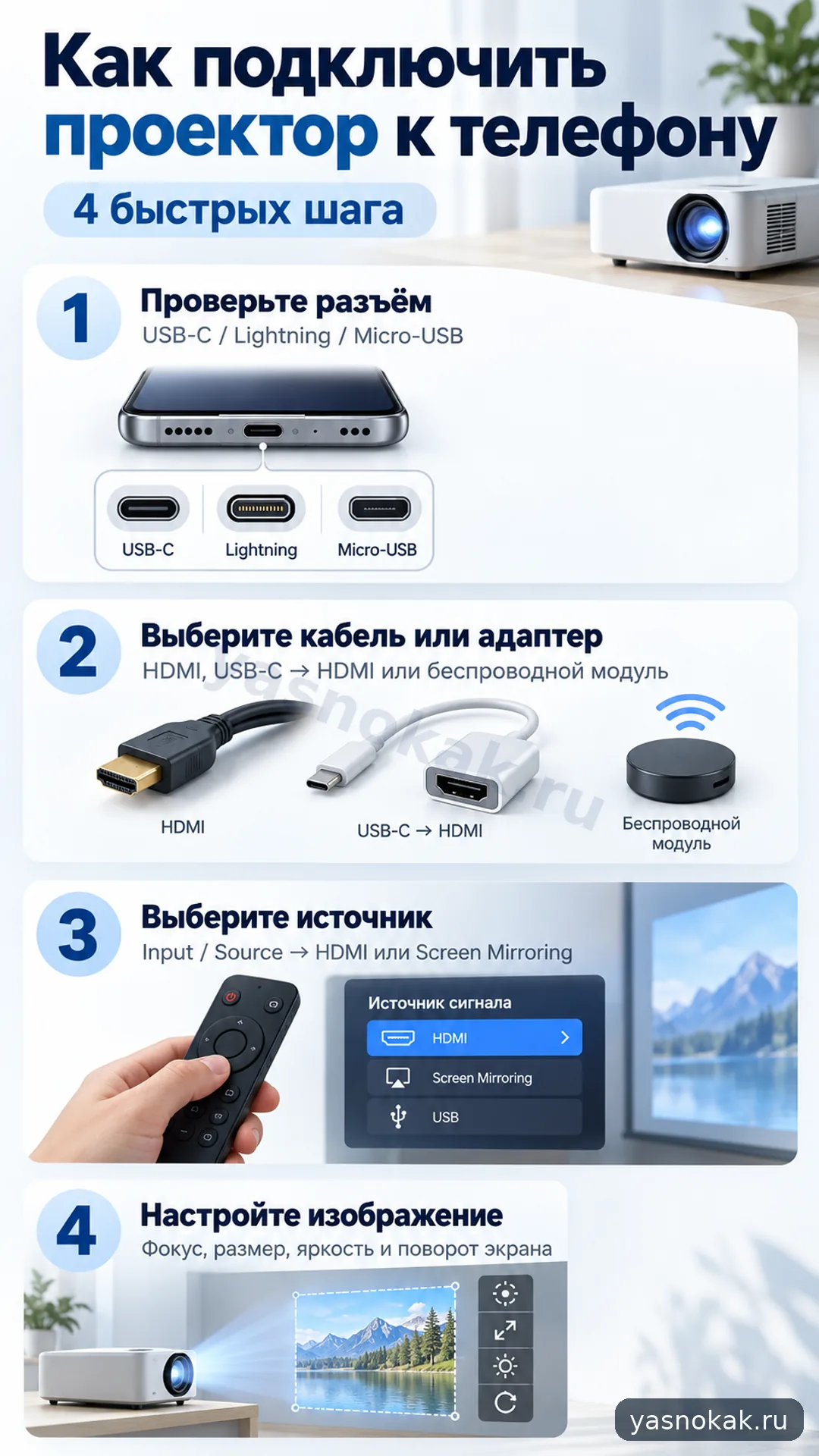 Схема: Как подключить проектор к телефону