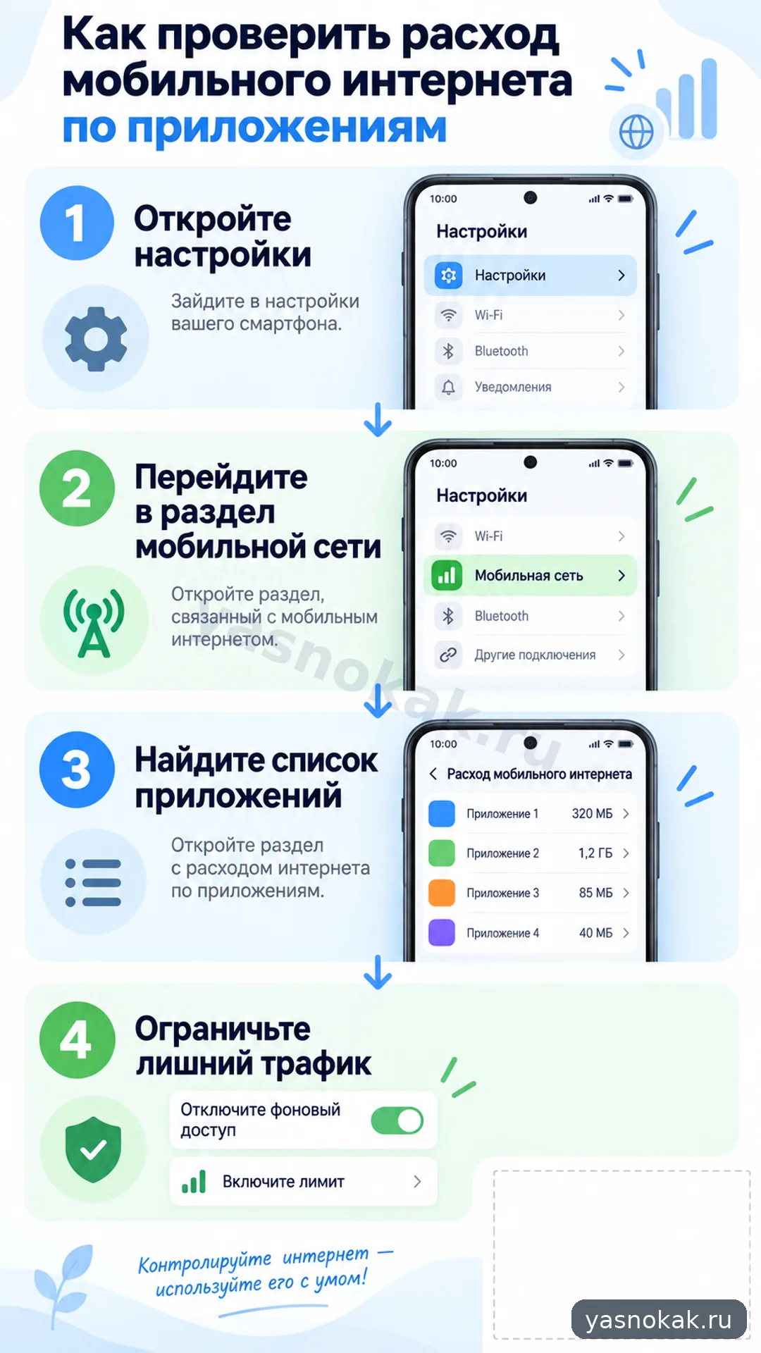 Схема: Как проверить расход мобильного интернета по приложениям