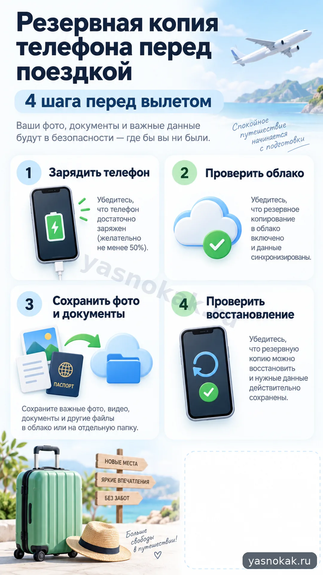 Схема: Как сделать резервную копию телефона перед поездкой