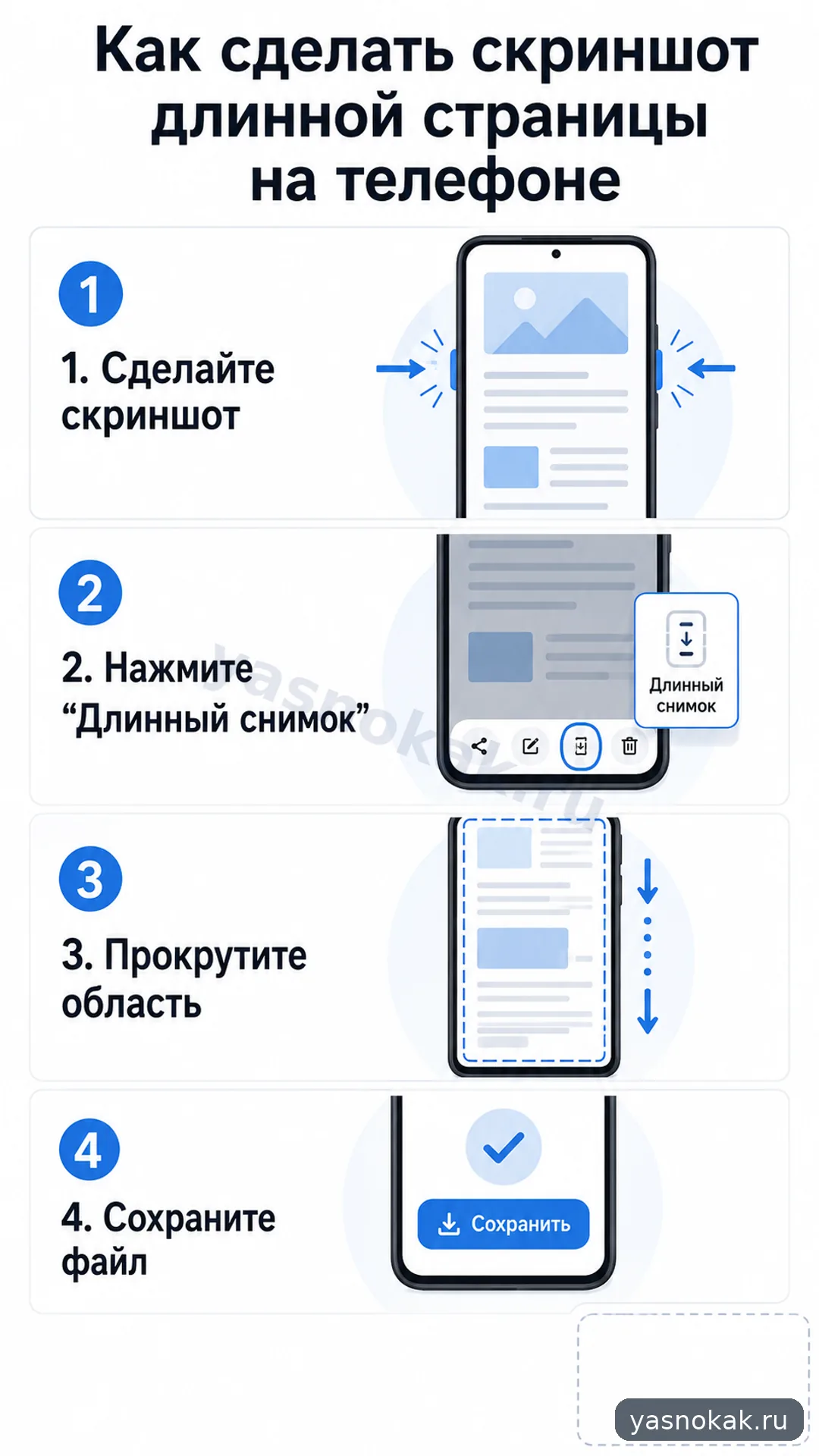 Схема: Как сделать скриншот длинной страницы на телефоне