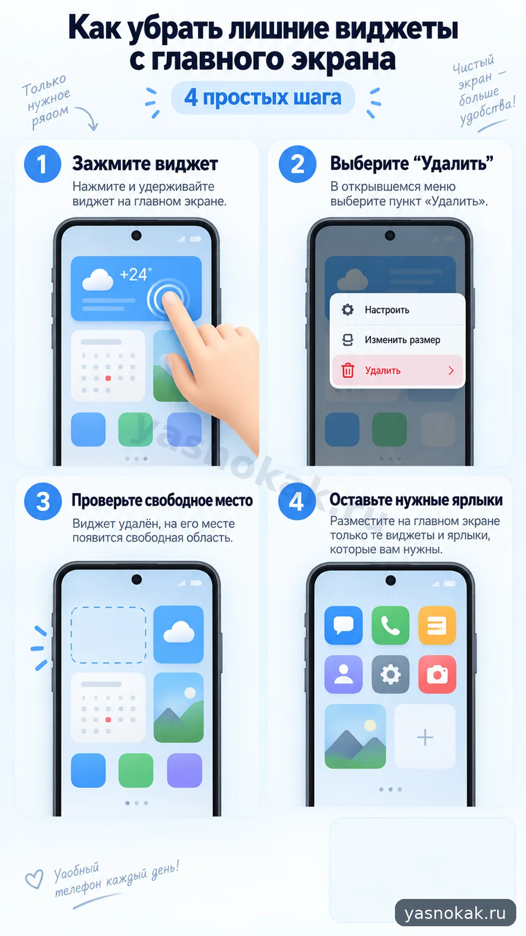 Схема: Как убрать лишние виджеты с главного экрана