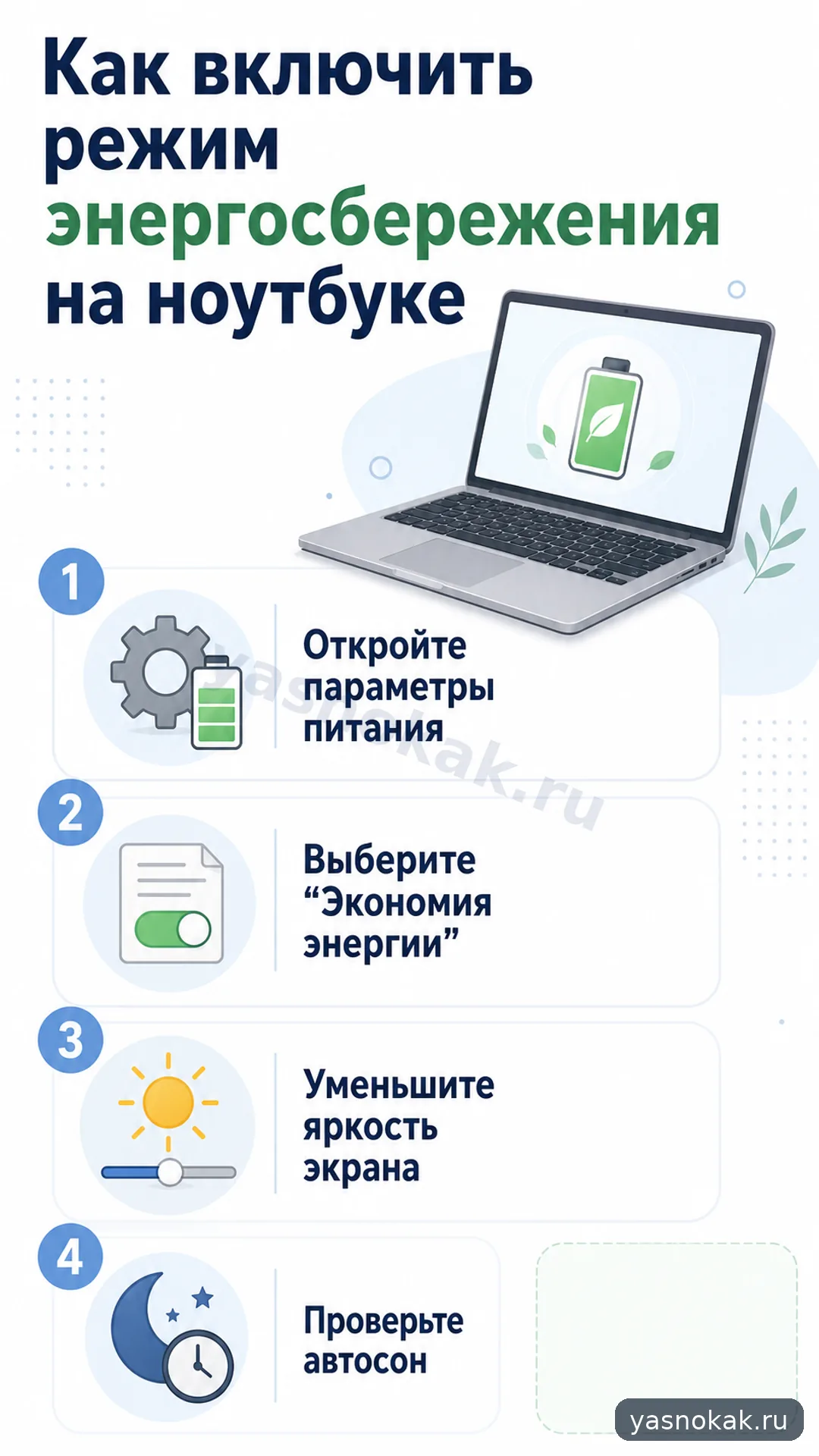 Схема: Как включить режим энергосбережения на ноутбуке