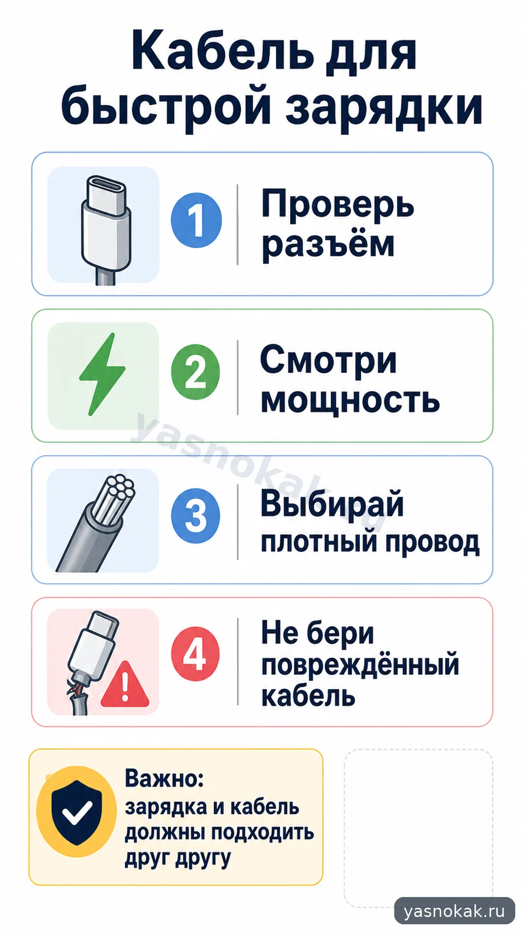 Схема: Как выбрать кабель для быстрой зарядки телефона